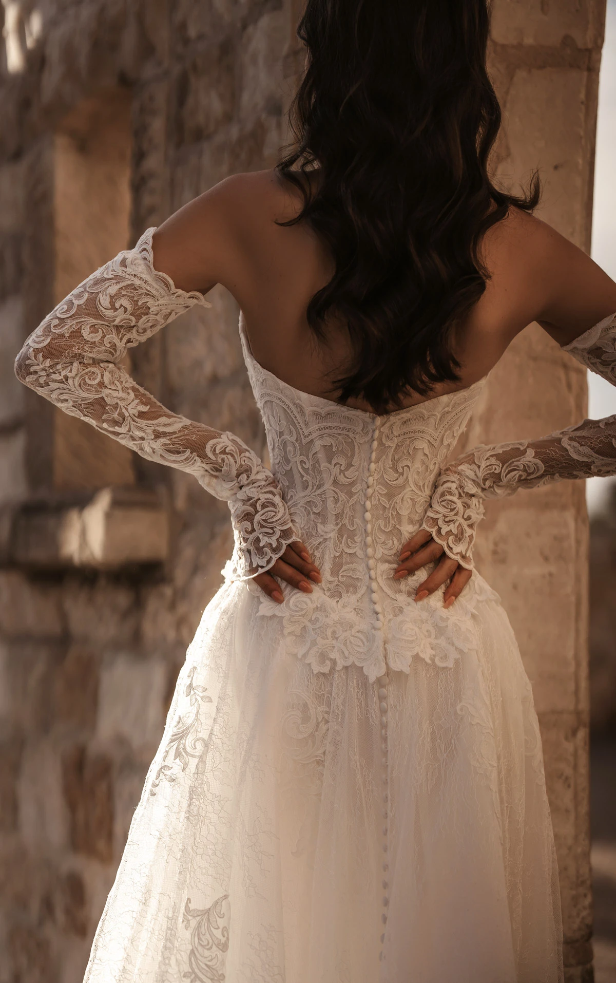 ml2069 Peplum Lace and Tulle A-Line Wedding Gown with Detachable Sleeves  by Martina Liana