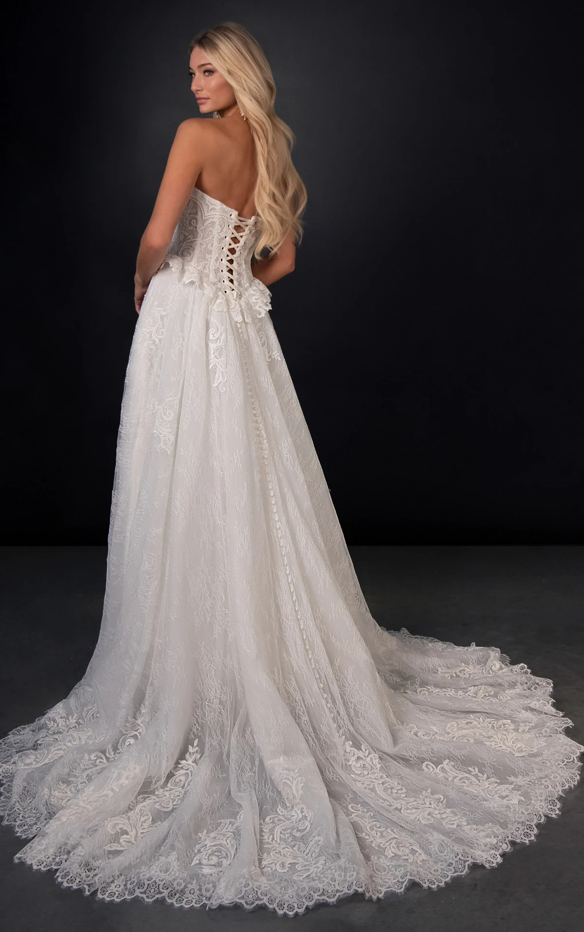 ml2069 Peplum Lace and Tulle A-Line Wedding Gown with Detachable Sleeves  by Martina Liana