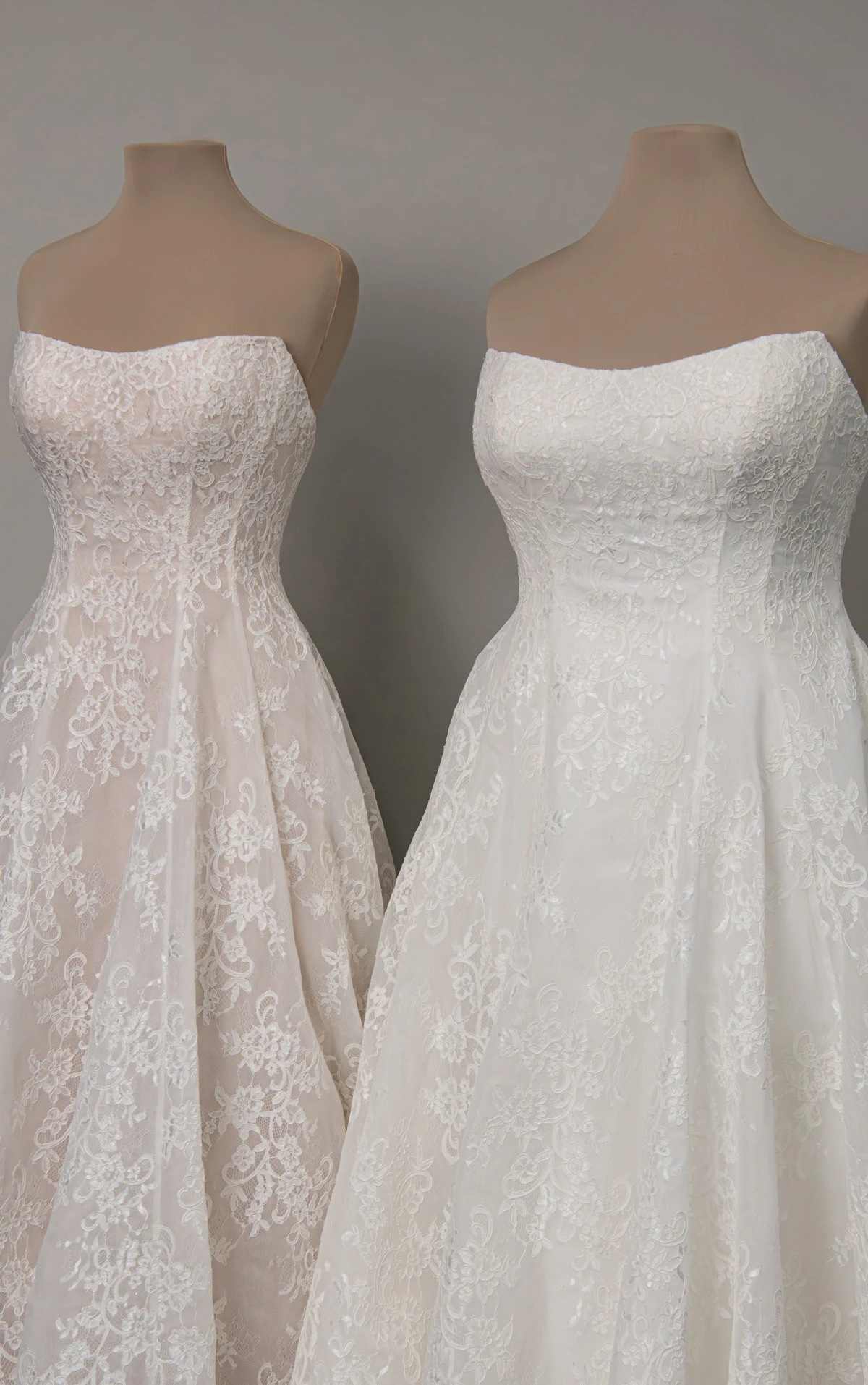 ml2070 Strapless Sweetheart Neckline Lace and Tulle A-Line Wedding Gown with Scalloped Edge Train  by Martina Liana