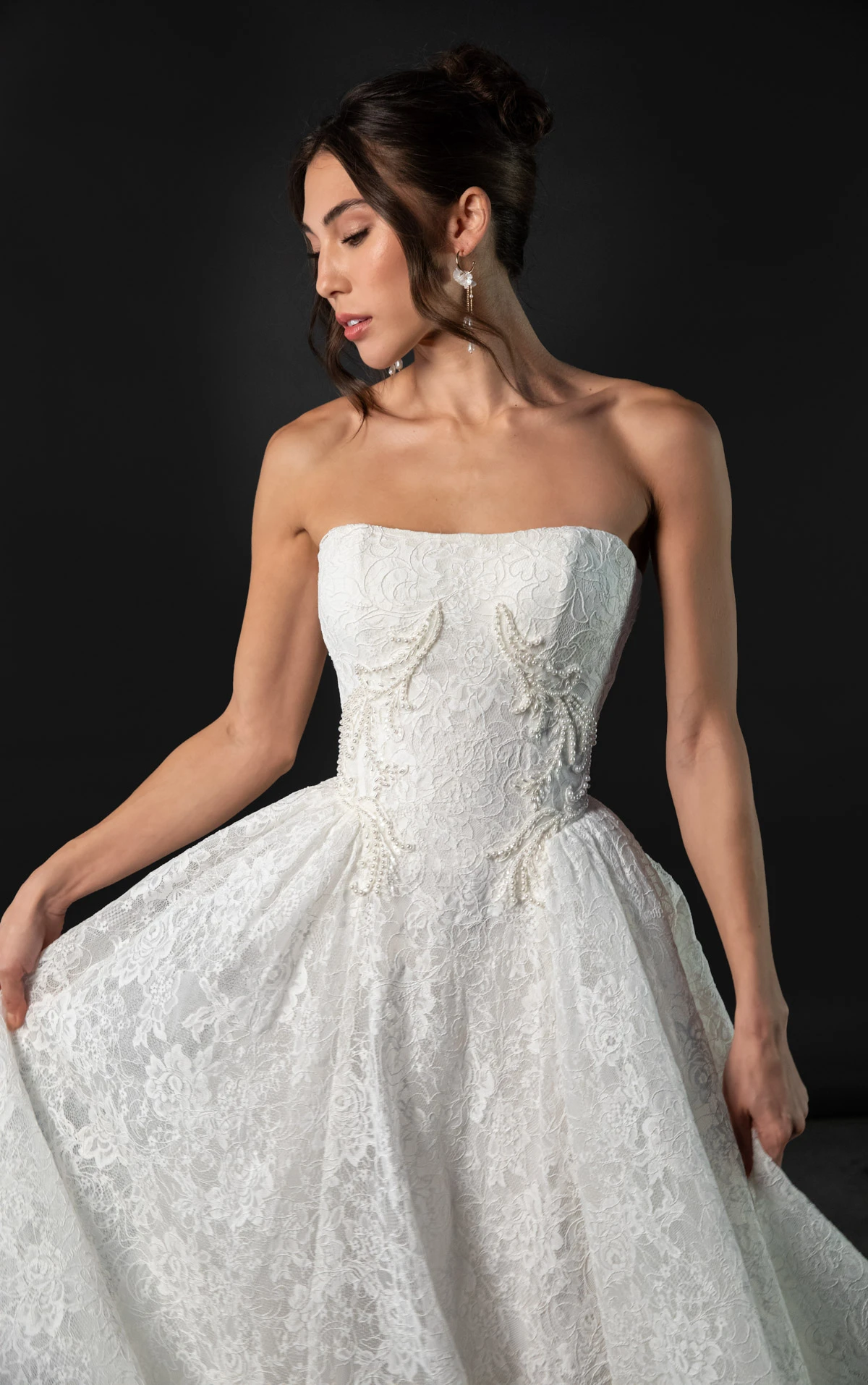 ml2071 Strapless Beaded Lace A-Line Wedding Gown with Detachable Sleeves  by Martina Liana