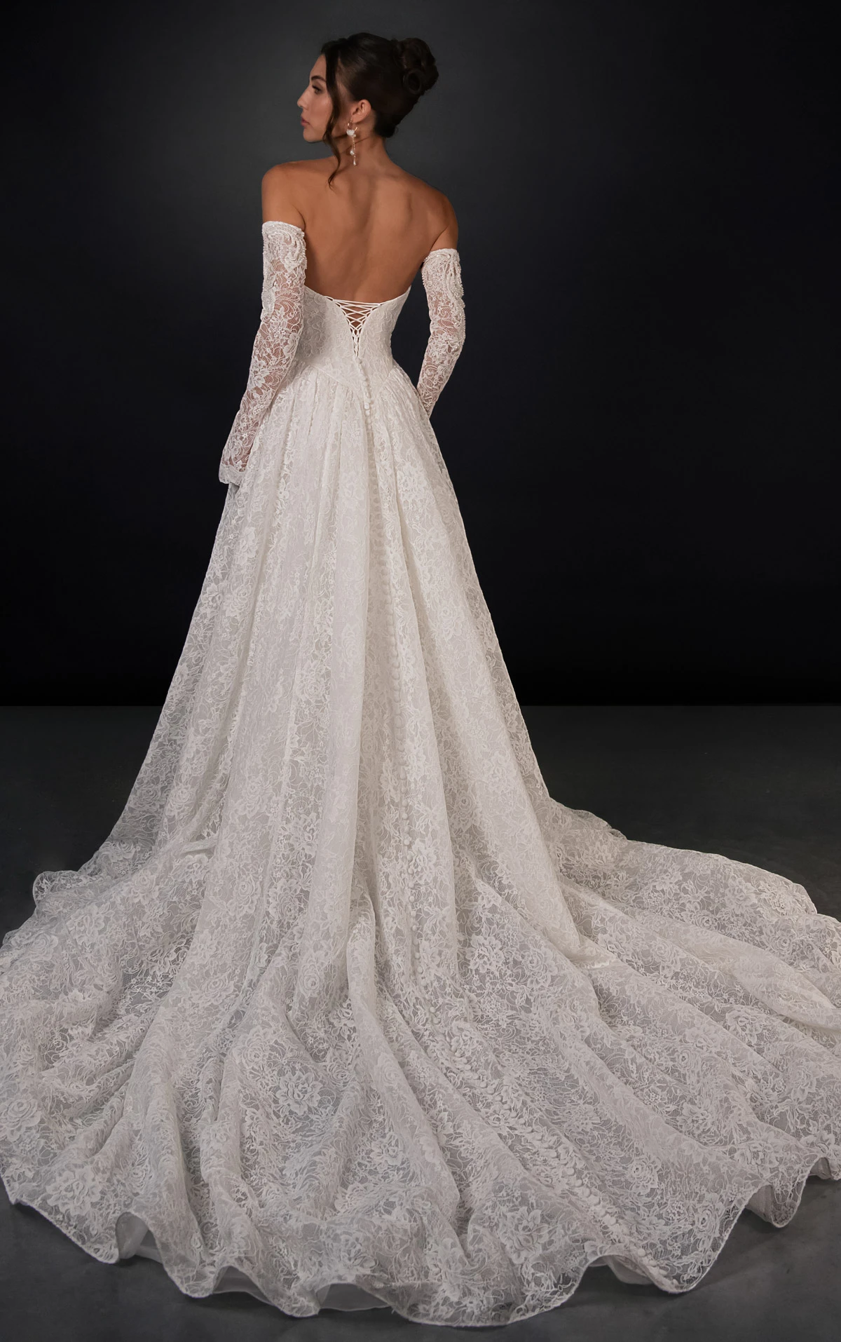 ml2071 Strapless Beaded Lace A-Line Wedding Gown with Detachable Sleeves  by Martina Liana