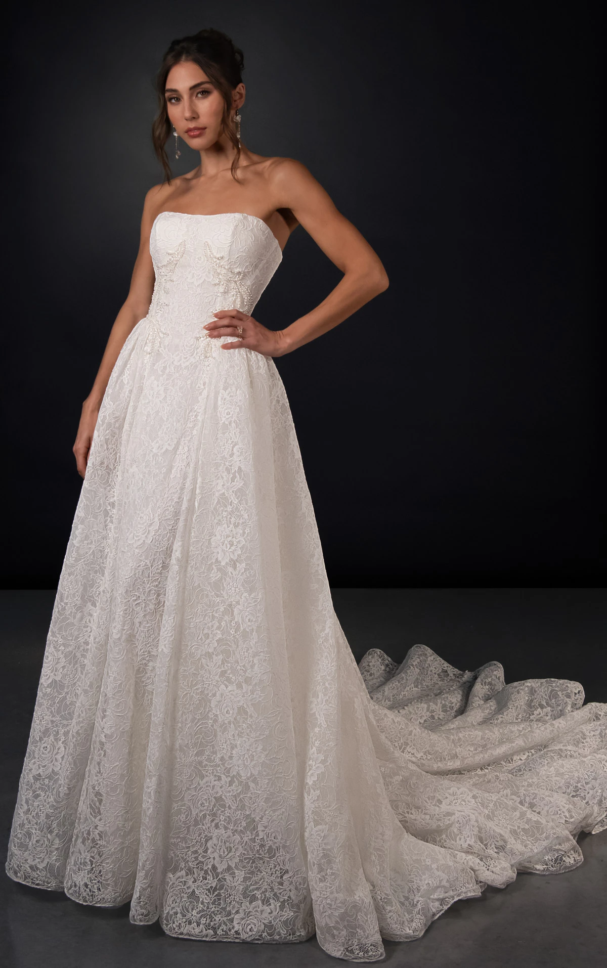 ml2071 Strapless Beaded Lace A-Line Wedding Gown with Detachable Sleeves  by Martina Liana