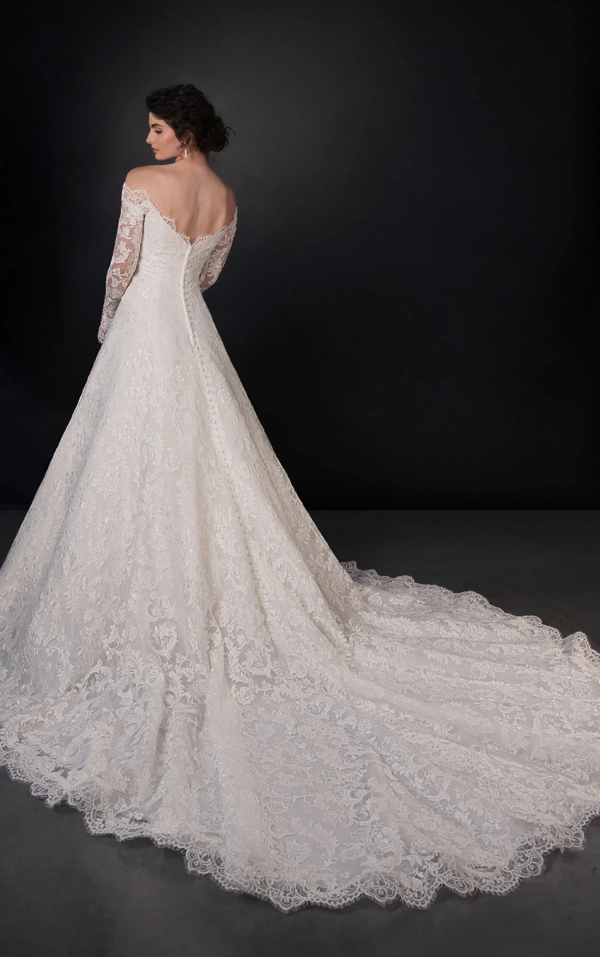 ml2072 Off-The-Shoulder Long Sleeve Lace A-Line Wedding Gown with Inner Corset by Martina Liana