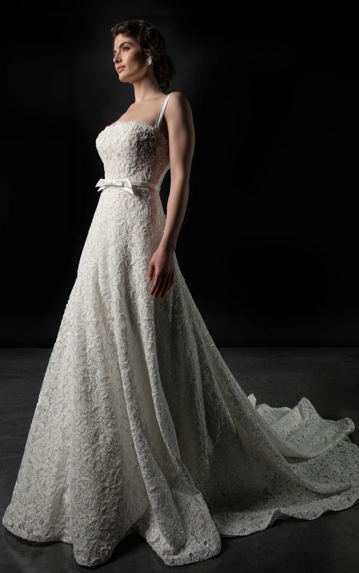 ml2073 Allover Lace and Silk Satin A-Line Wedding Gown with Detachable Belt  by Martina Liana