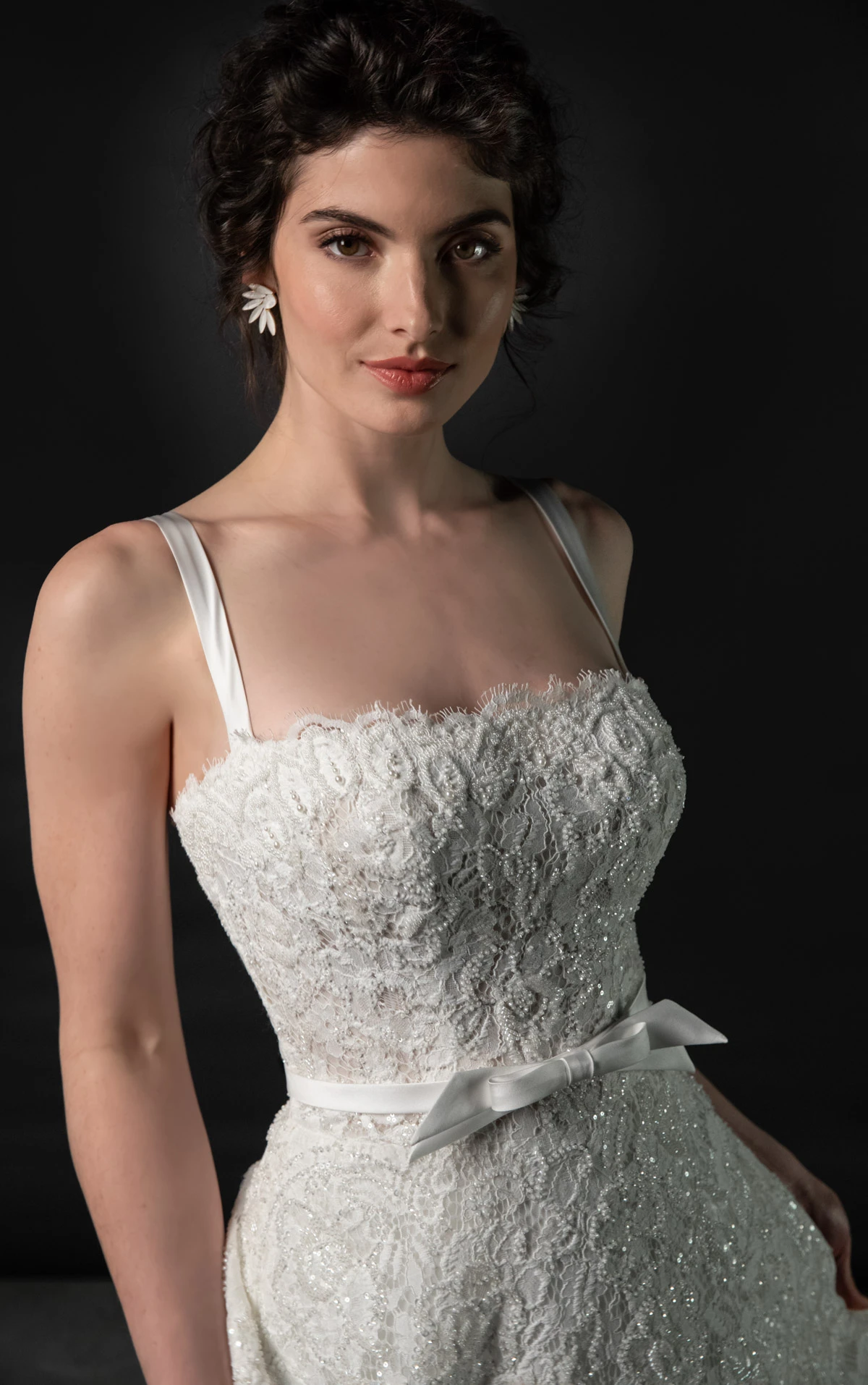 ml2073 Allover Lace and Silk Satin A-Line Wedding Gown with Detachable Belt  by Martina Liana