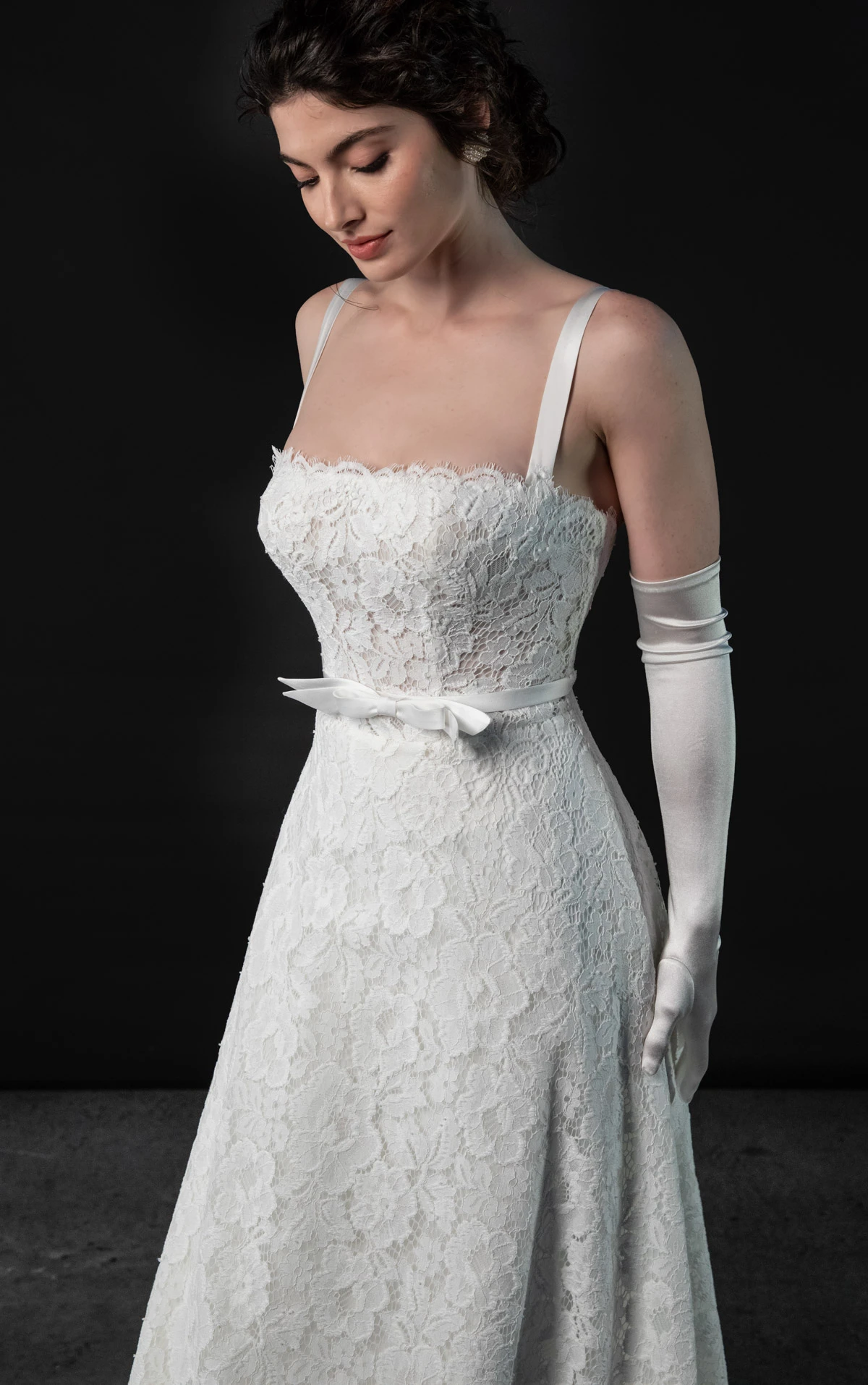 ml2073 Allover Lace and Silk Satin A-Line Wedding Gown with Detachable Belt  by Martina Liana