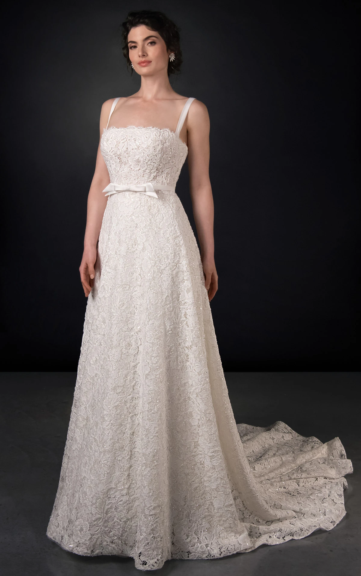 ml2073 Allover Lace and Silk Satin A-Line Wedding Gown with Detachable Belt  by Martina Liana