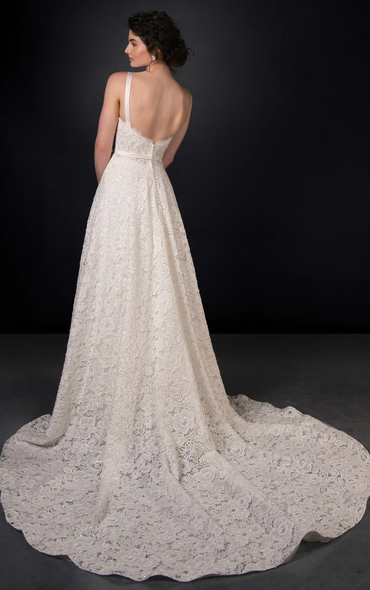 ml2073 Allover Lace and Silk Satin A-Line Wedding Gown with Detachable Belt  by Martina Liana