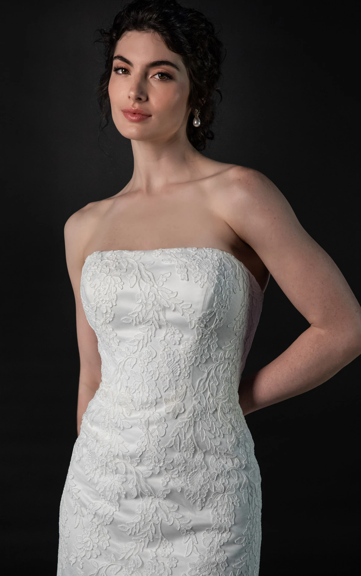 ml2074 Lace and Satin Column Wedding Gown with Detachable Topper and Train  by Martina Liana