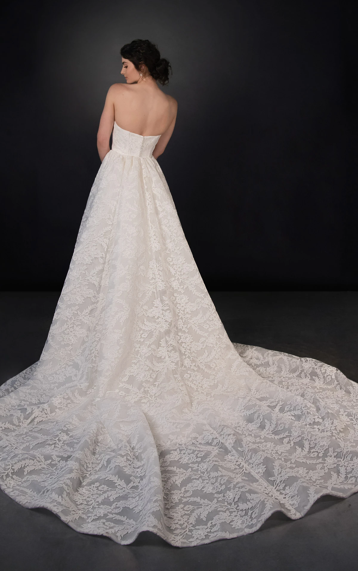 ml2074 Lace and Satin Column Wedding Gown with Detachable Topper and Train  by Martina Liana