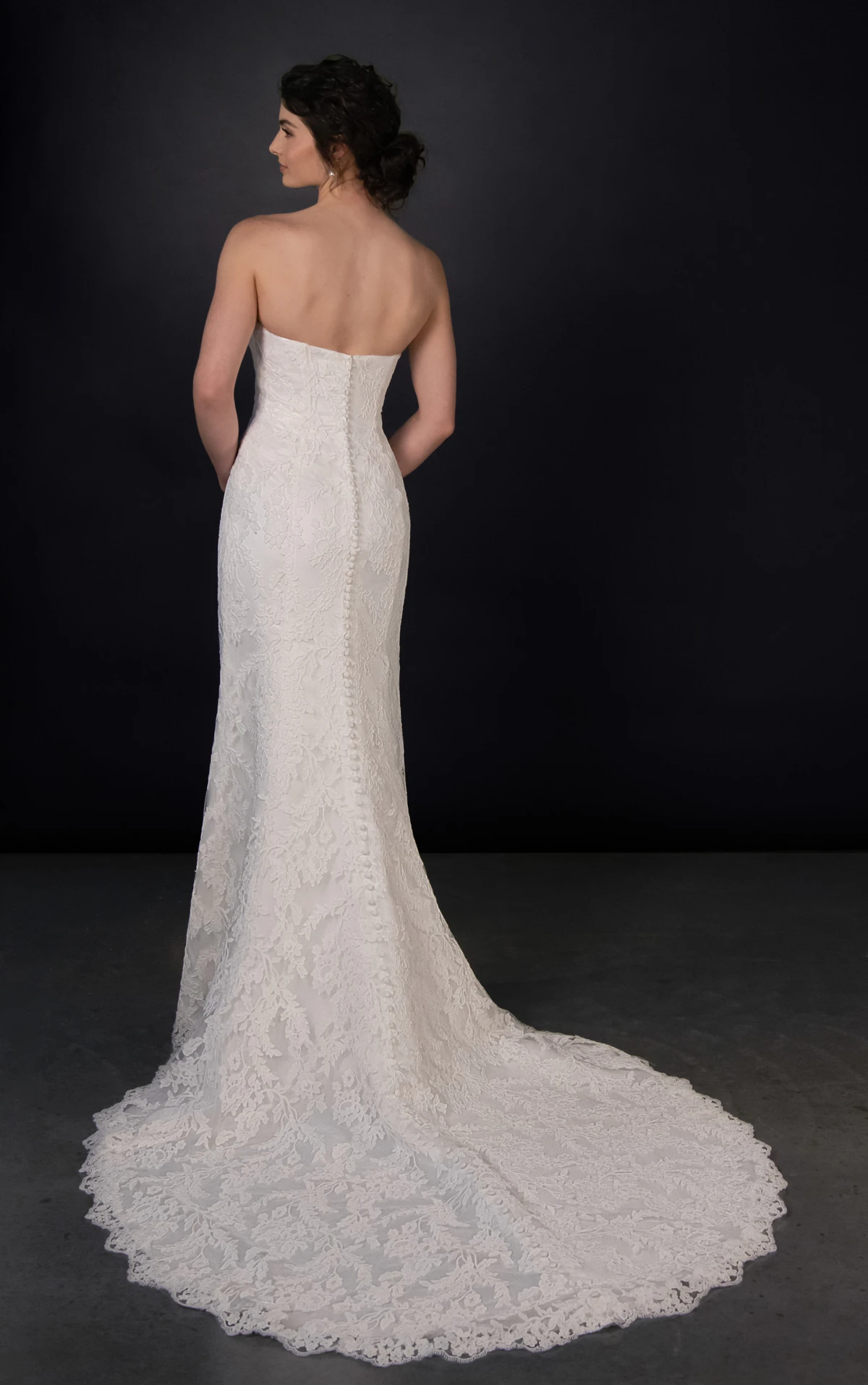 ml2074 Lace and Satin Column Wedding Gown with Detachable Topper and Train  by Martina Liana