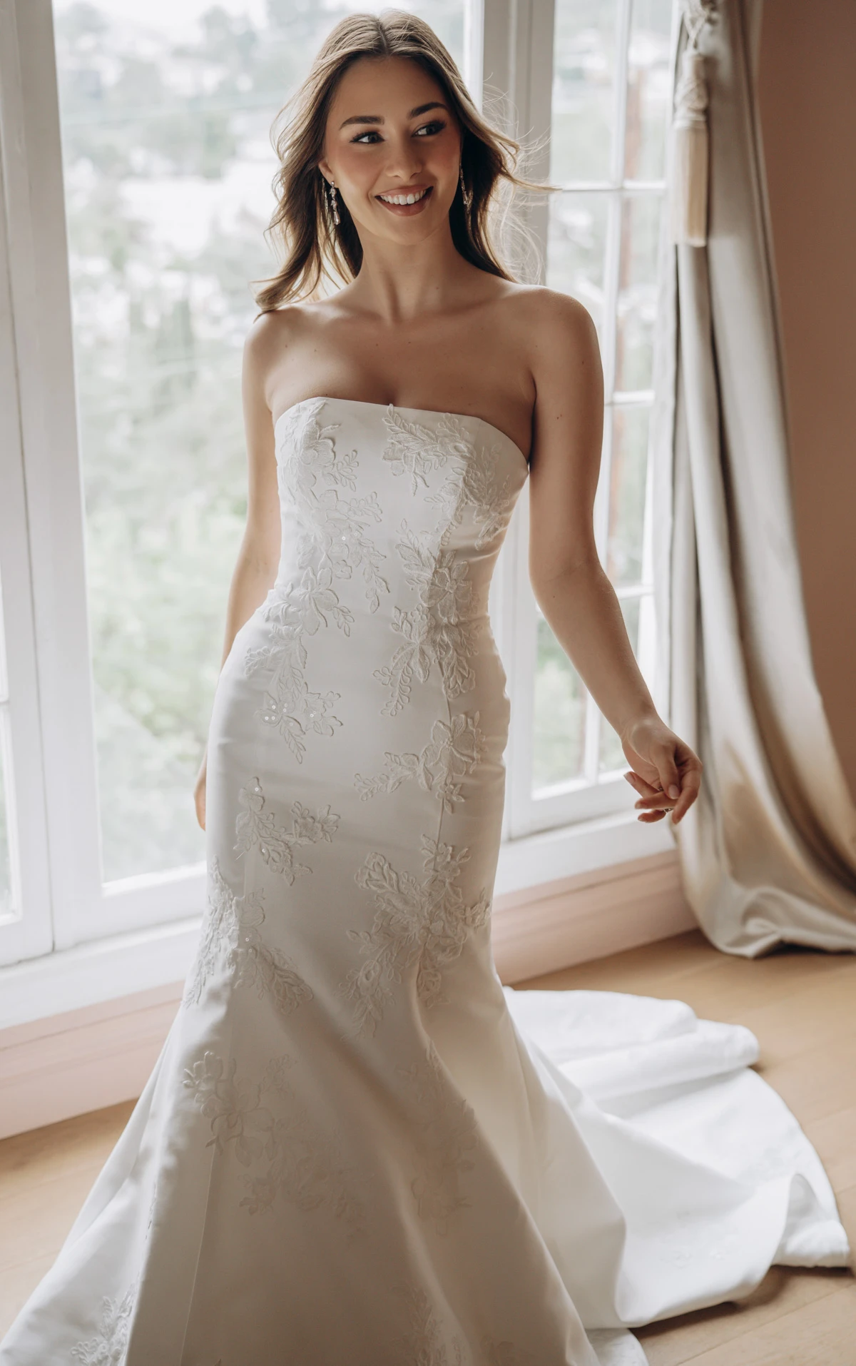 Strapless Mikado Mermaid Wedding Gown with Lace Details, SY8251, byStella York