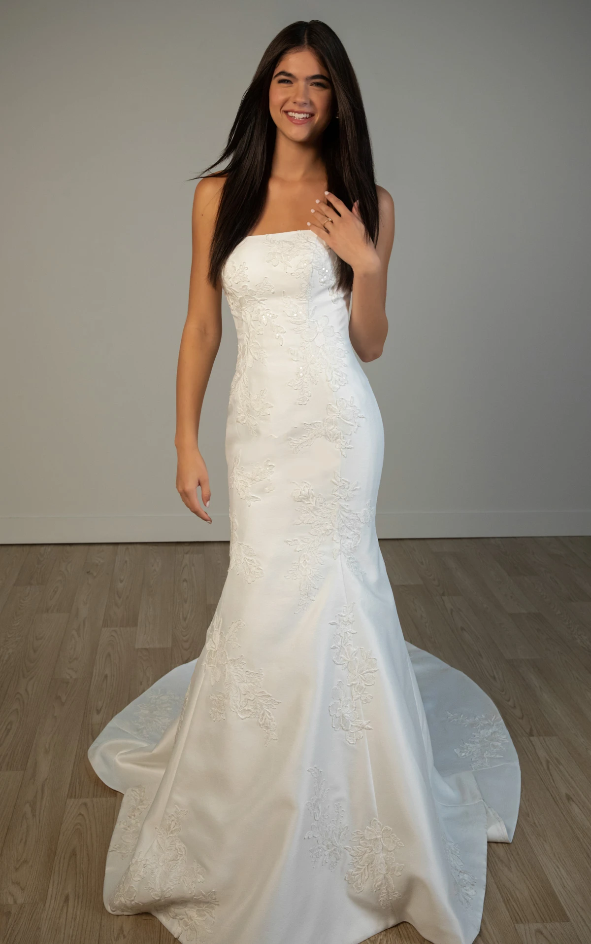 sy8251 Strapless Mikado Mermaid Wedding Gown with Lace Details by Stella York