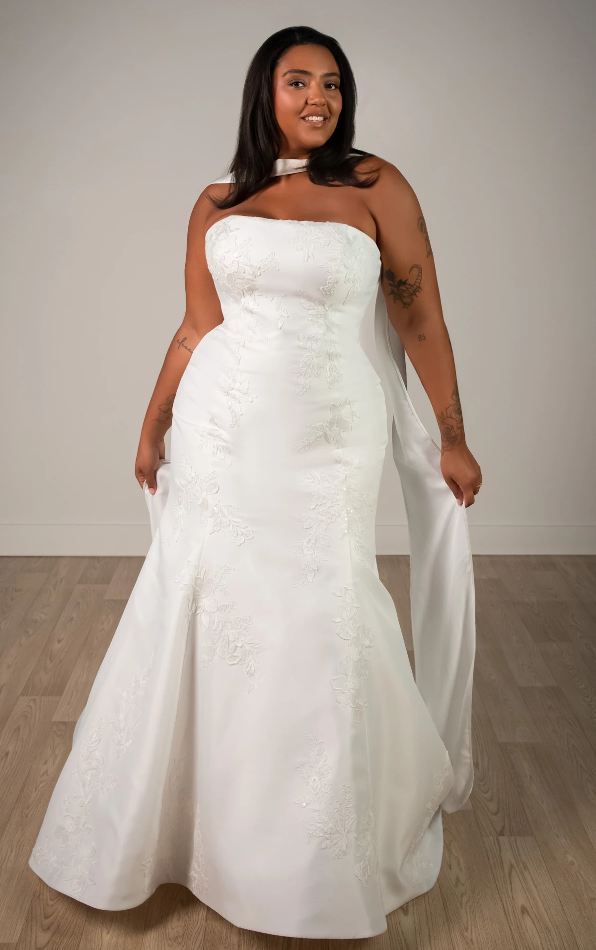 sy8251 Strapless Mikado Mermaid Wedding Gown with Lace Details by Stella York
