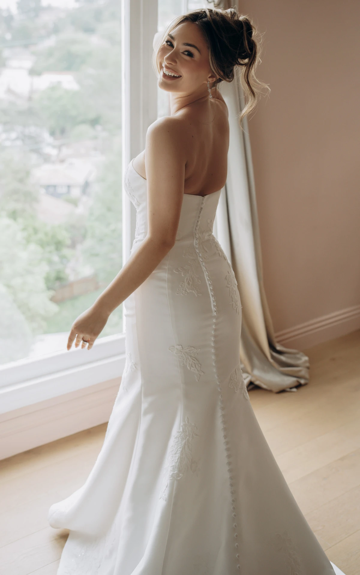 sy8251 Strapless Mikado Mermaid Wedding Gown with Lace Details by Stella York