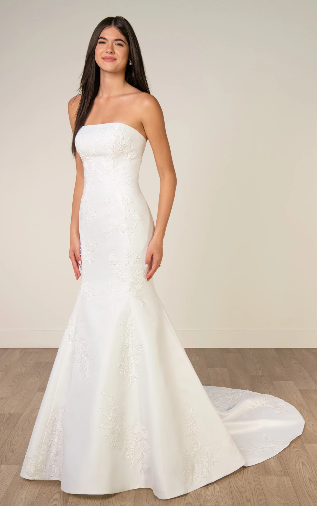 sy8251 Strapless Mikado Mermaid Wedding Gown with Lace Details by Stella York