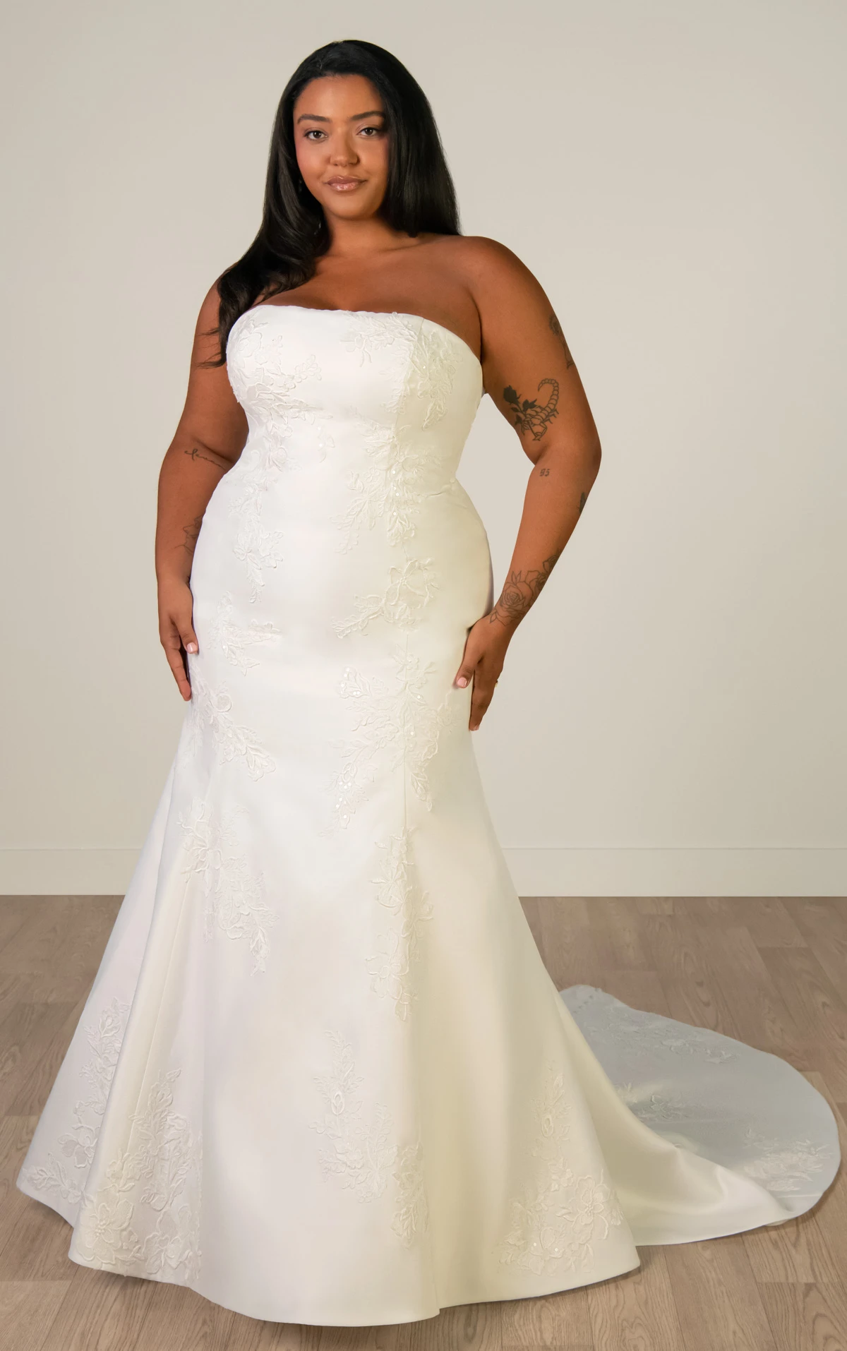 sy8251+ Plus Size Strapless Mikado Mermaid Wedding Gown with Lace Details  by Stella York