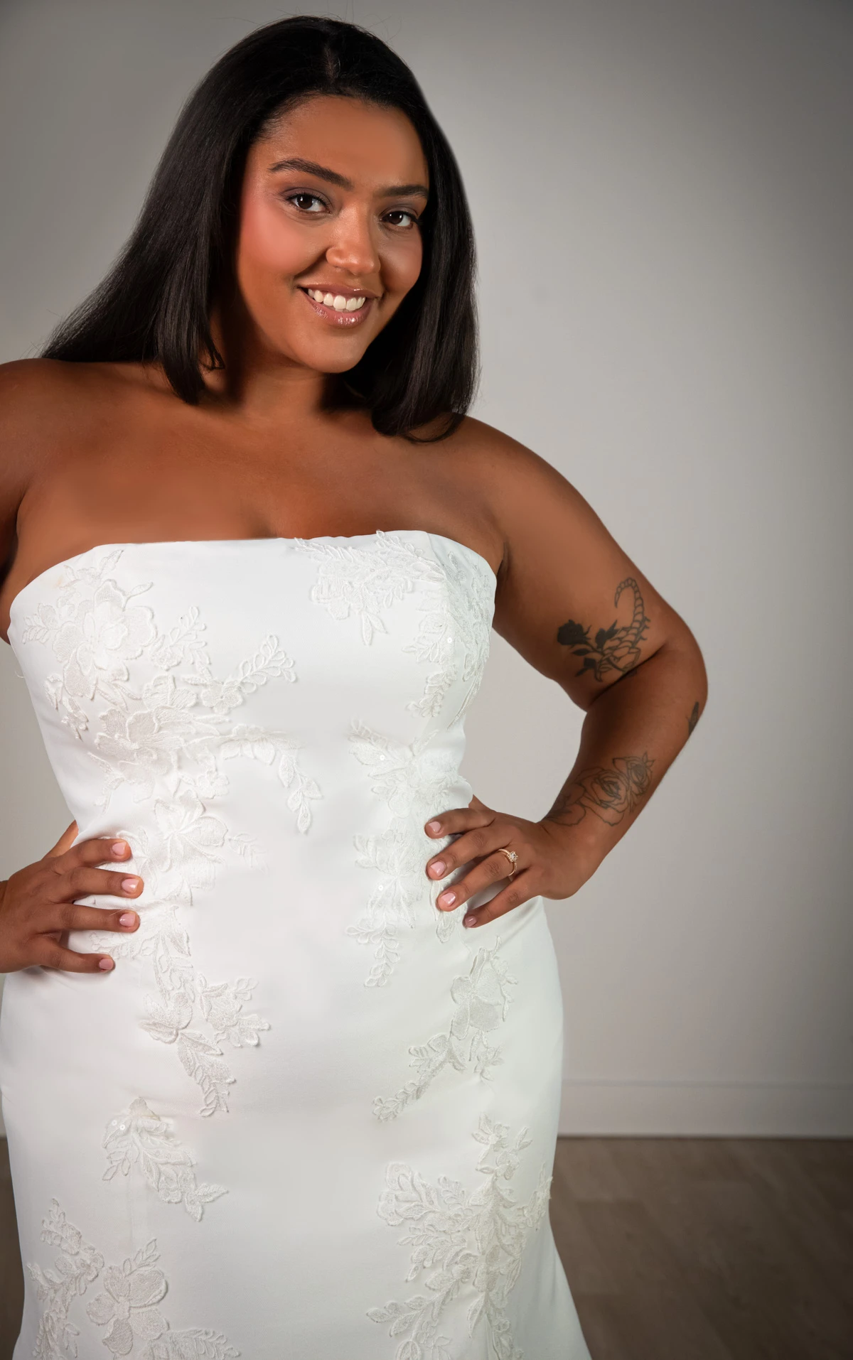 sy8251+ Plus Size Strapless Mikado Mermaid Wedding Gown with Lace Details  by Stella York