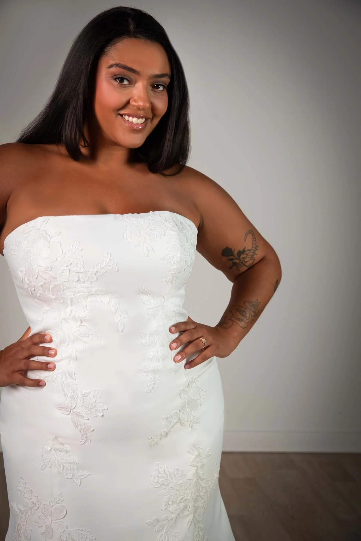 sy8251+ Plus Size Strapless Mikado Mermaid Wedding Gown with Lace Details by Stella York