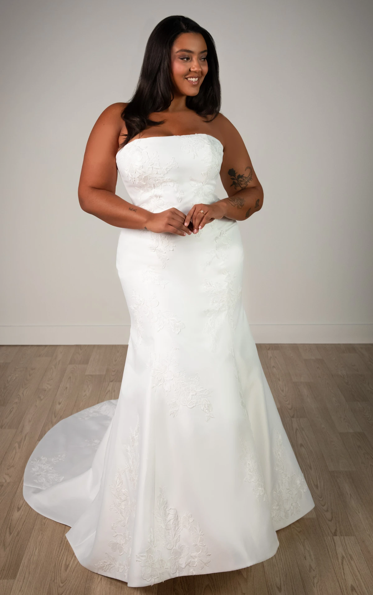sy8251+ Plus Size Strapless Mikado Mermaid Wedding Gown with Lace Details  by Stella York