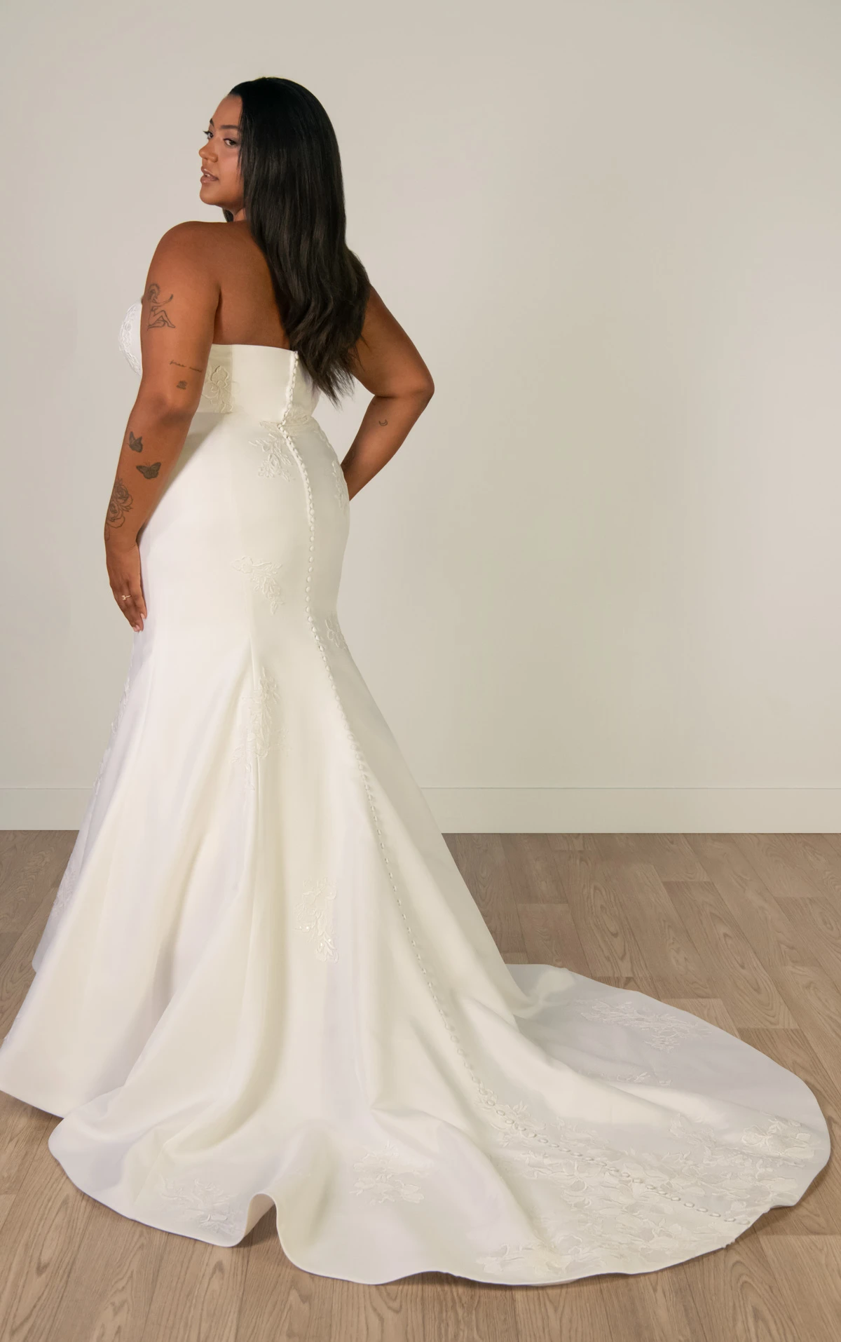 sy8251+ Plus Size Strapless Mikado Mermaid Wedding Gown with Lace Details  by Stella York