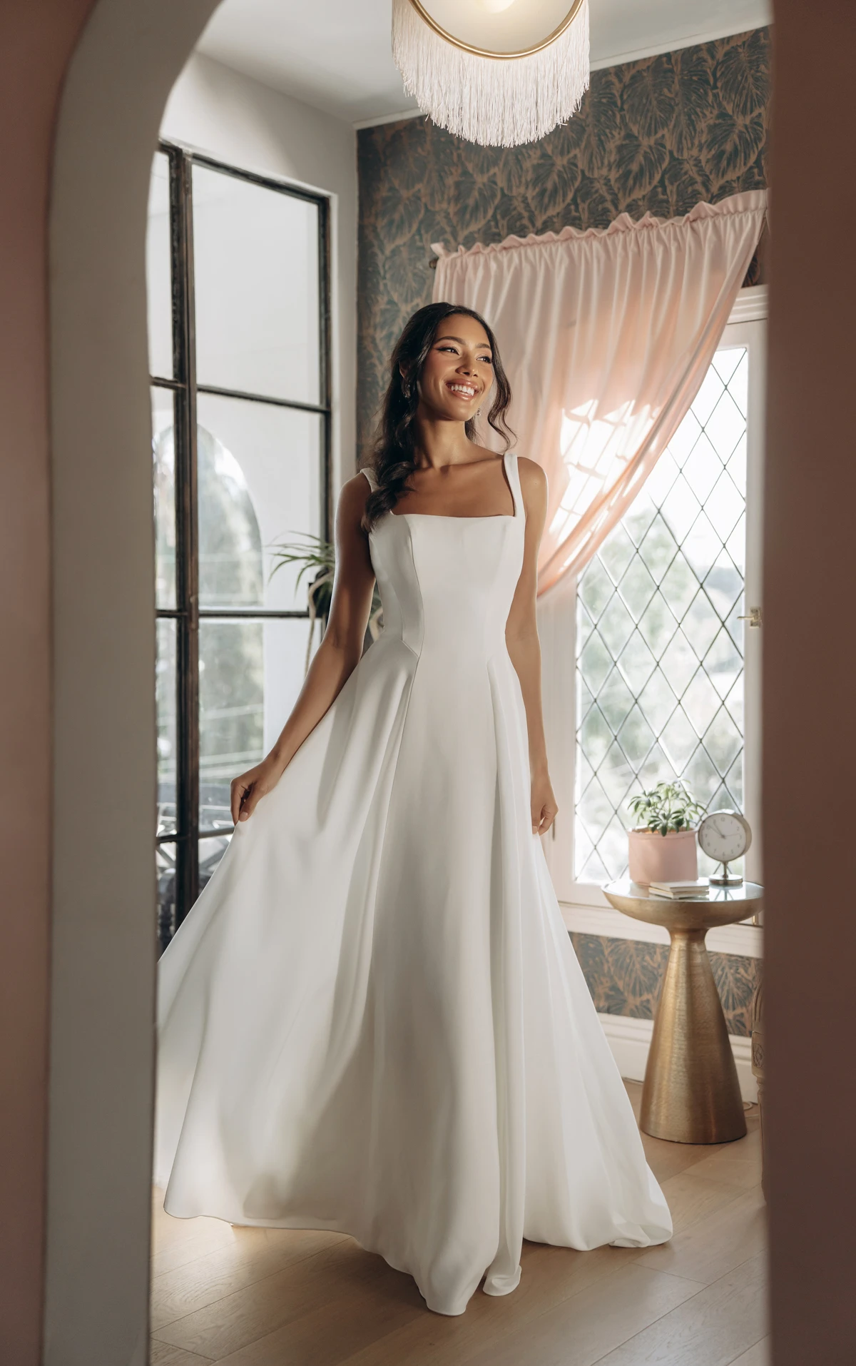 Architectural Square Neckline A-Line Wedding Gown with Low Square Back, SY8257, byStella York