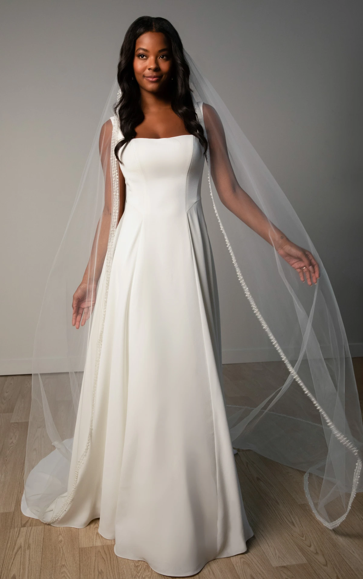 sy8257 Architectural Square Neckline A-Line Wedding Gown with Low Square Back by Stella York