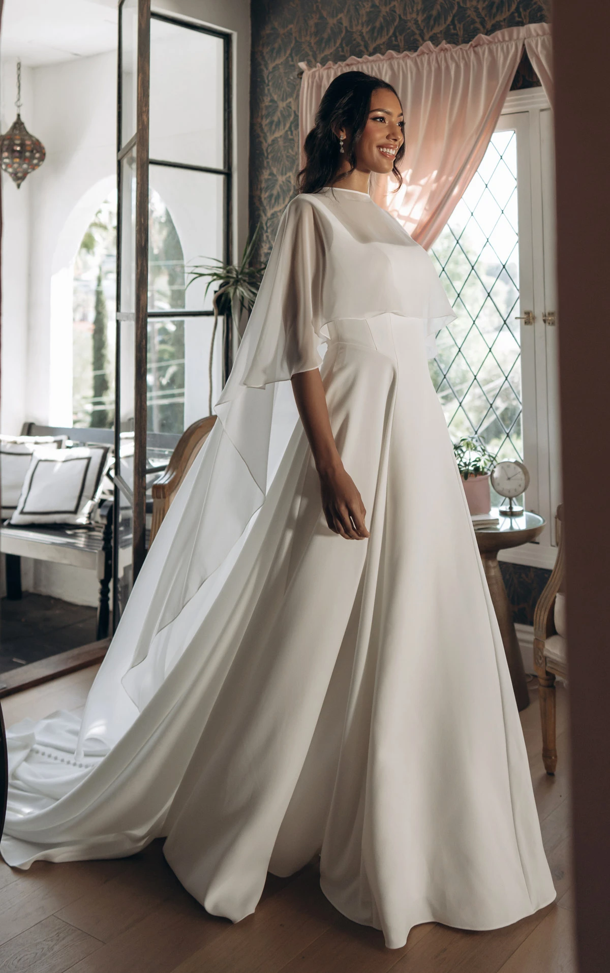sy8257 Architectural Square Neckline A-Line Wedding Gown with Low Square Back by Stella York