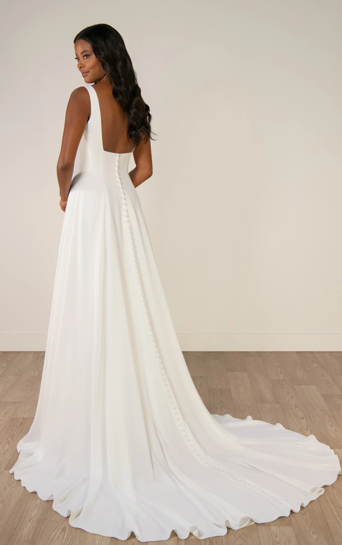 sy8257 Architectural Square Neckline A-Line Wedding Gown with Low Square Back by Stella York