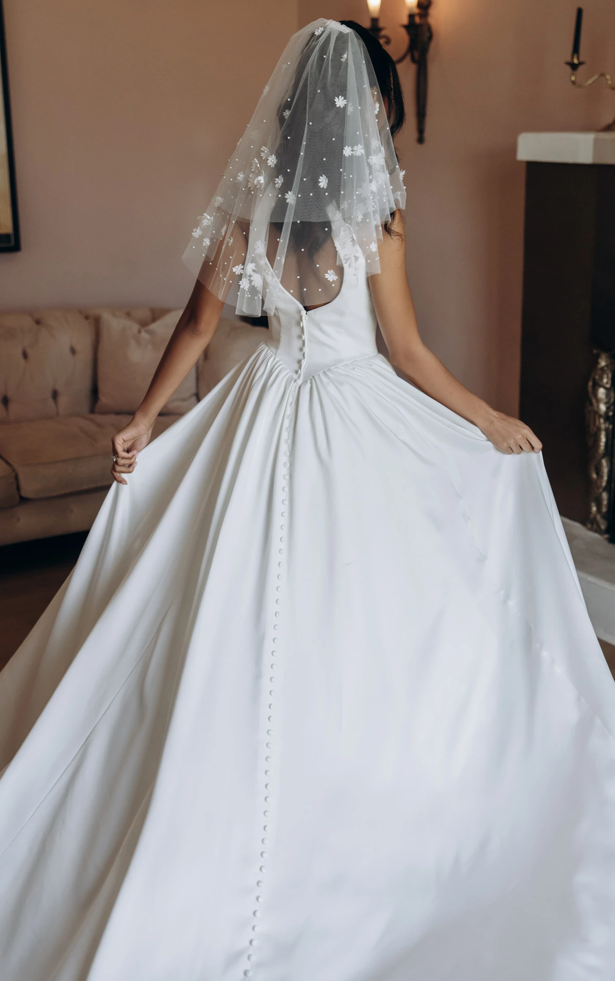 sy8273 Halter Neck Satin A-Line Wedding Gown with Keyhole Back and Pockets by Stella York