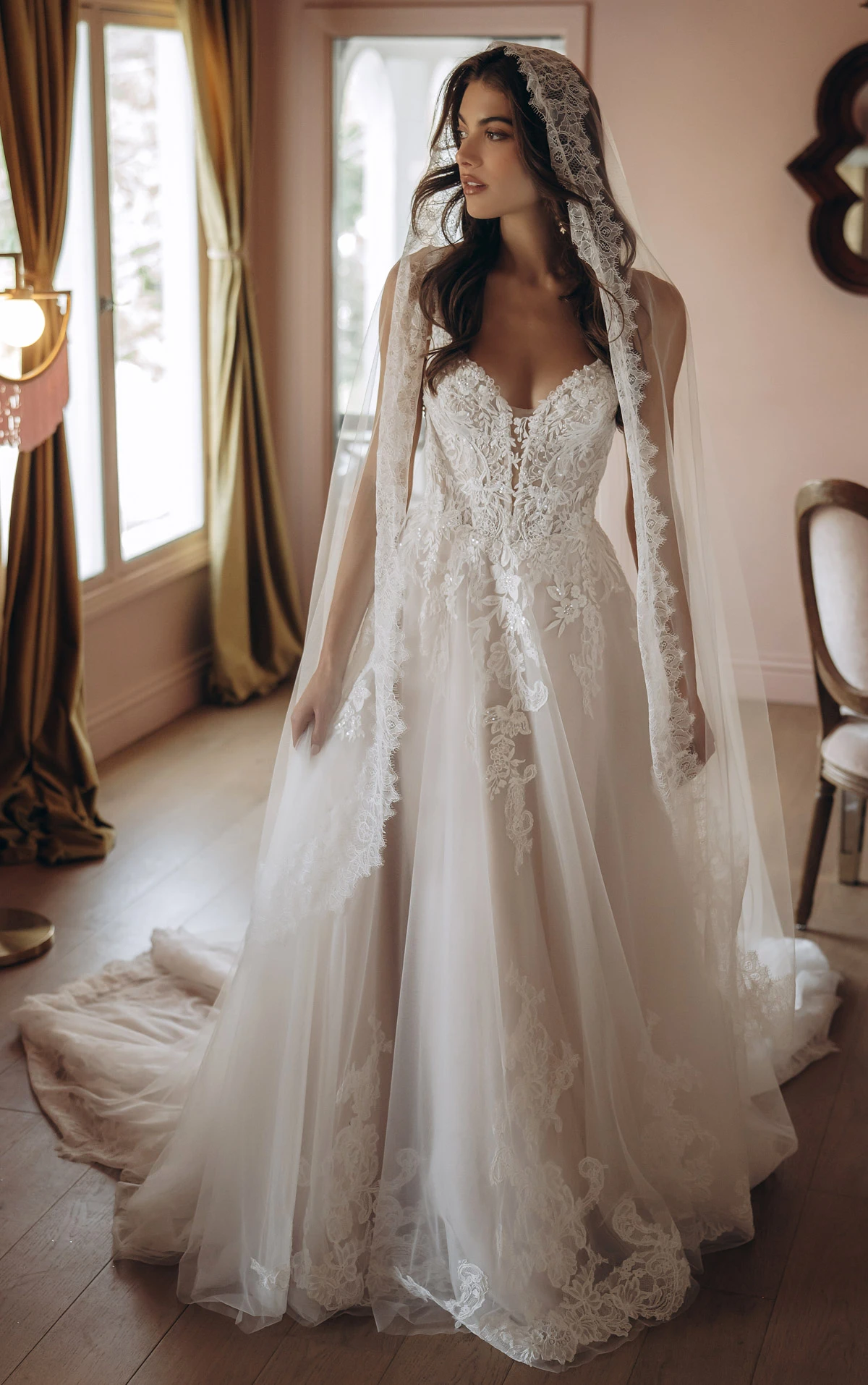 sy8293 Beaded Lace and Tulle A-Line Wedding Gown by Stella York