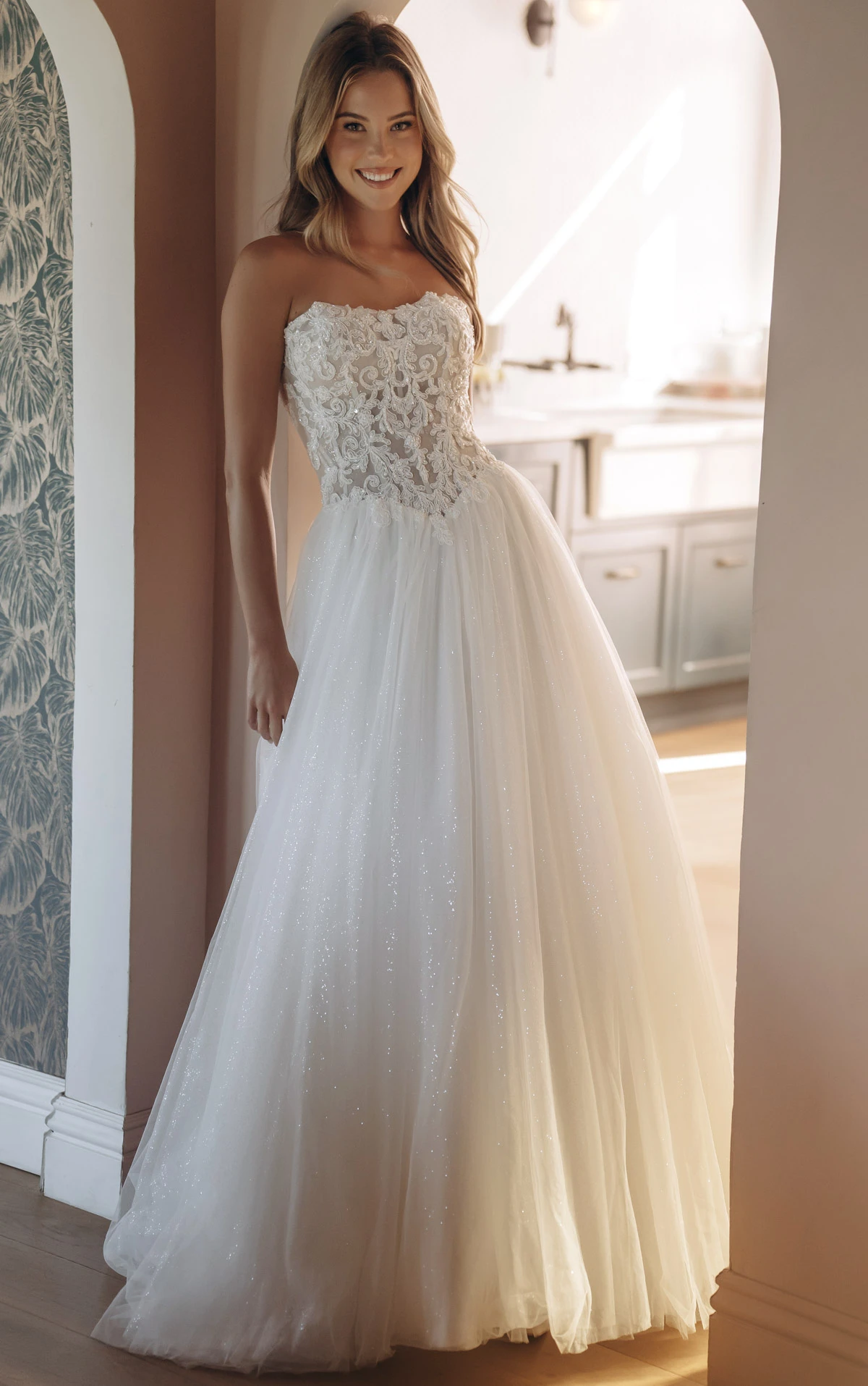 Strapless Sparkle Tulle and Lace Ballgown with Sheer Corset Bodice, SY8301, byStella York