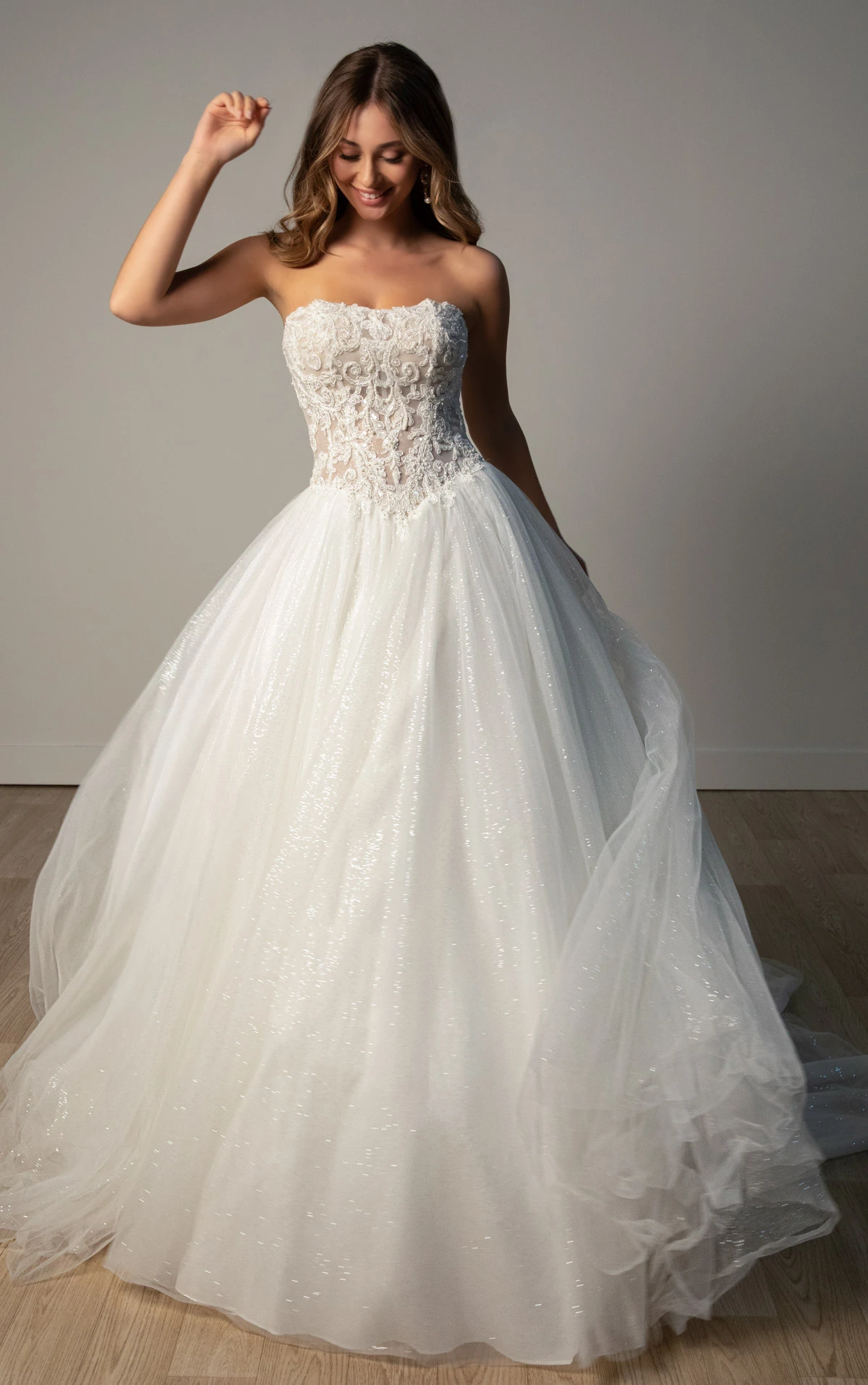 sy8301 Strapless Sparkle Tulle and Lace Ballgown with Sheer Corset Bodice by Stella York