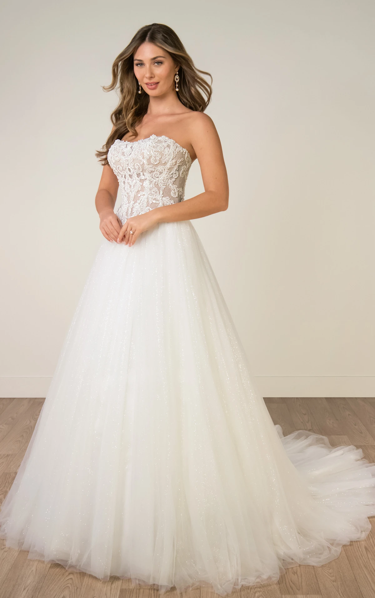 sy8301 Strapless Sparkle Tulle and Lace Ballgown with Sheer Corset Bodice by Stella York