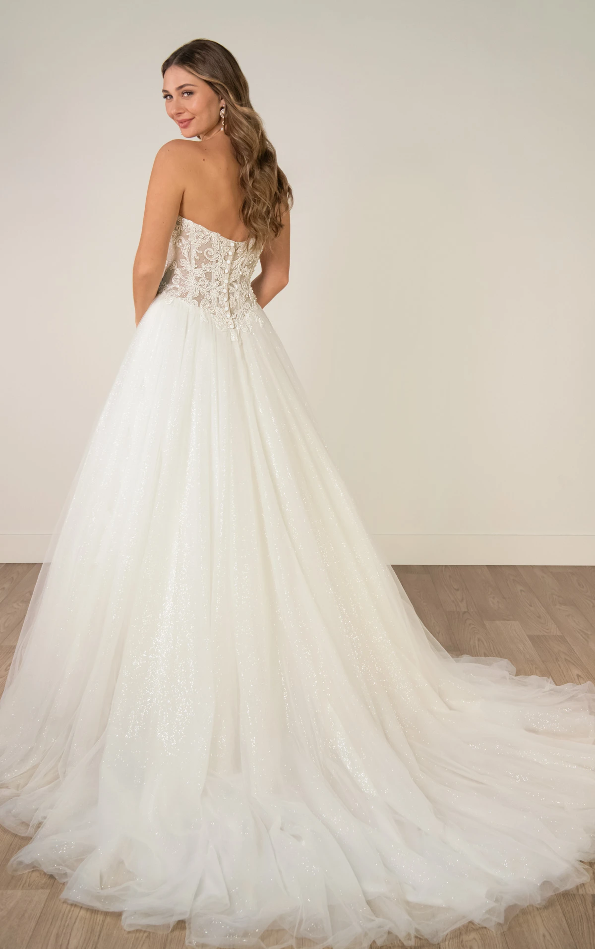 sy8301 Strapless Sparkle Tulle and Lace Ballgown with Sheer Corset Bodice by Stella York