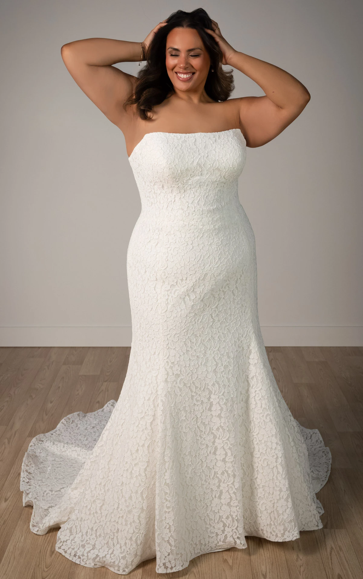 Plus Size Strapless Lace Mermaid Wedding Gown with Scalloped Edge, SY8306+, byStella York