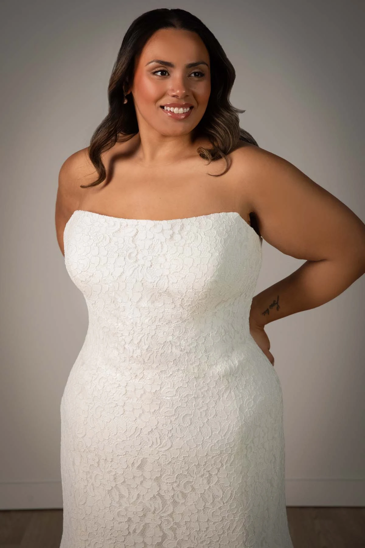 sy8306+ Plus Size Strapless Lace Mermaid Wedding Gown with Scalloped Edge by Stella York