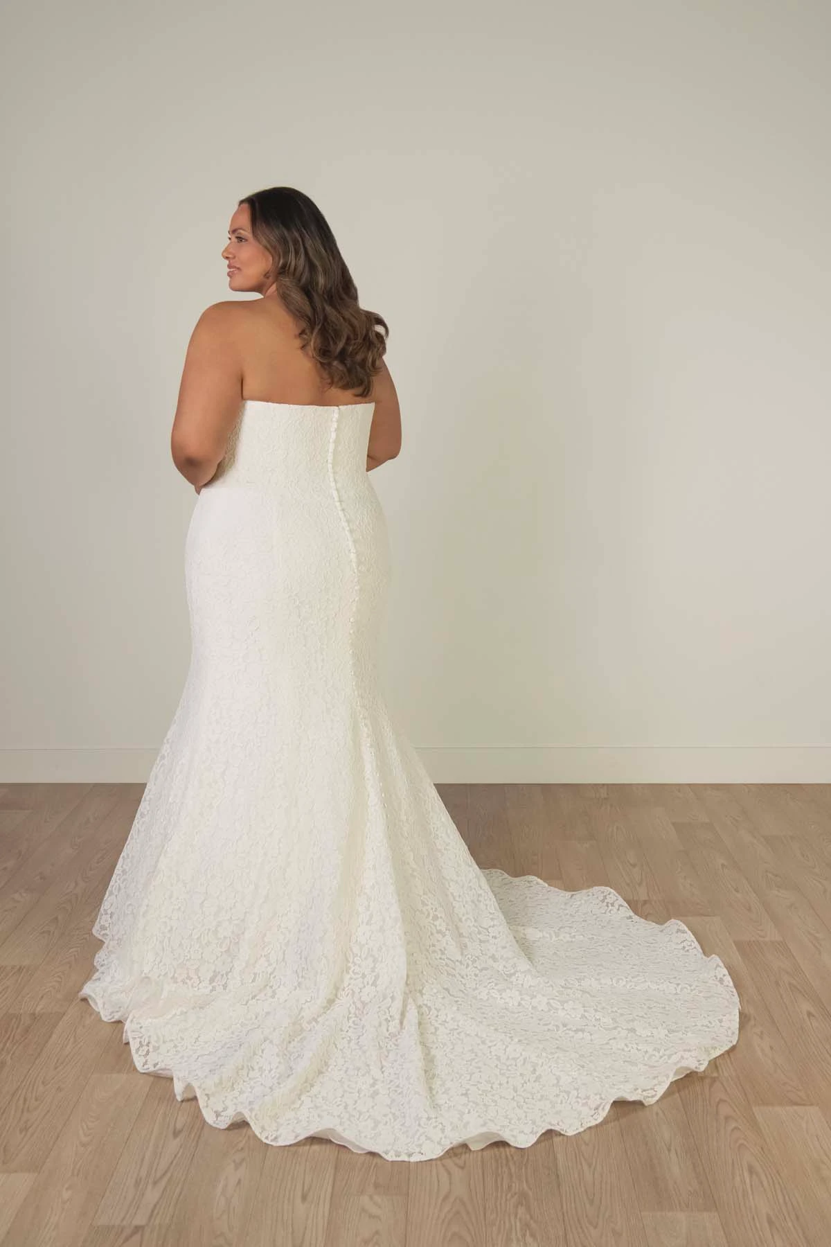 sy8306+ Plus Size Strapless Lace Mermaid Wedding Gown with Scalloped Edge by Stella York