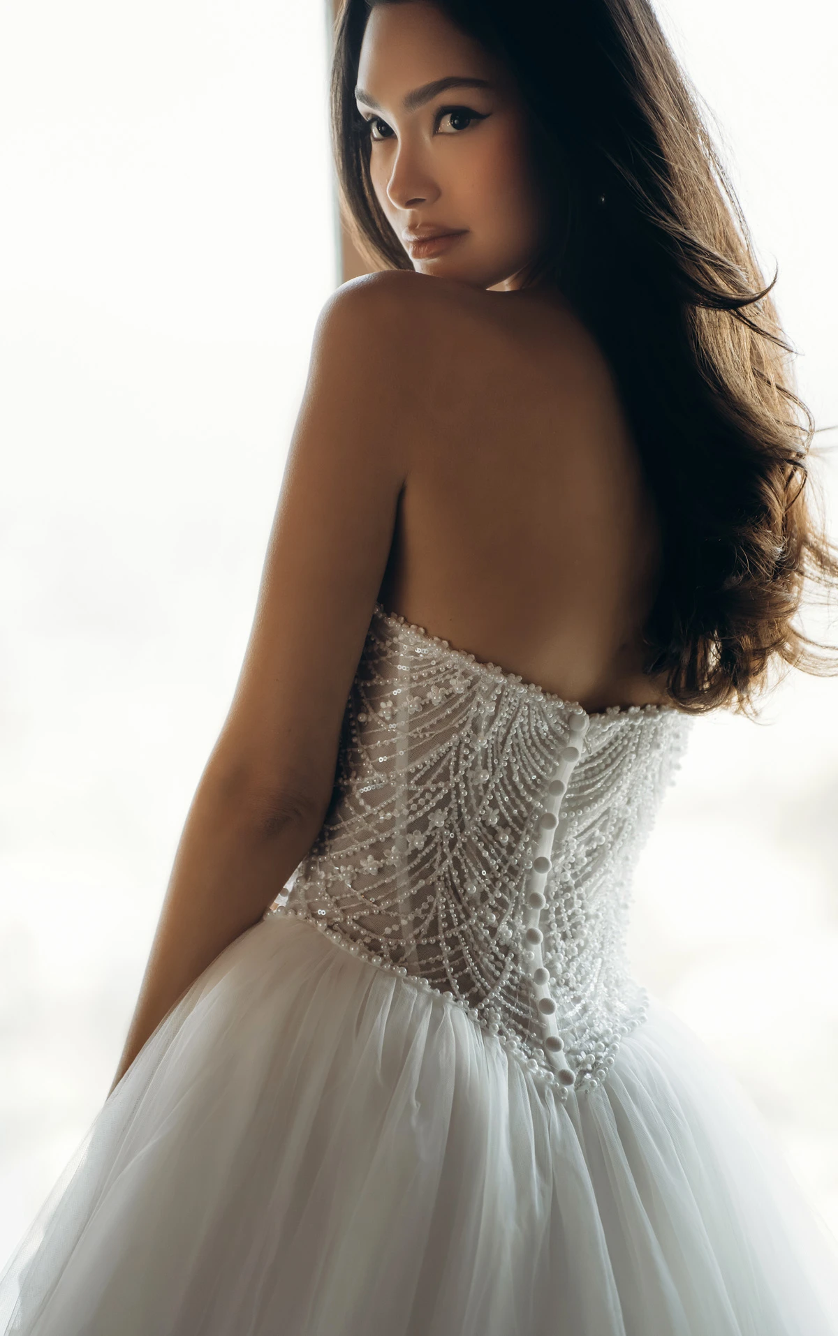 sy8312 Strapless Pearl-Beaded Corset Ballgown with Frothy Tulle Skirt by Stella York