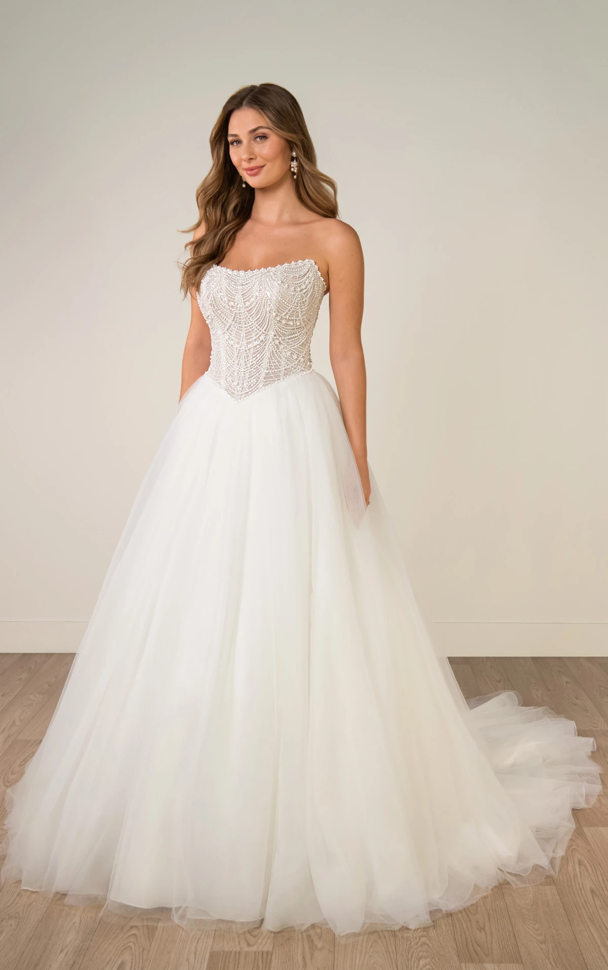 sy8312 Strapless Pearl-Beaded Corset Ballgown with Frothy Tulle Skirt by Stella York