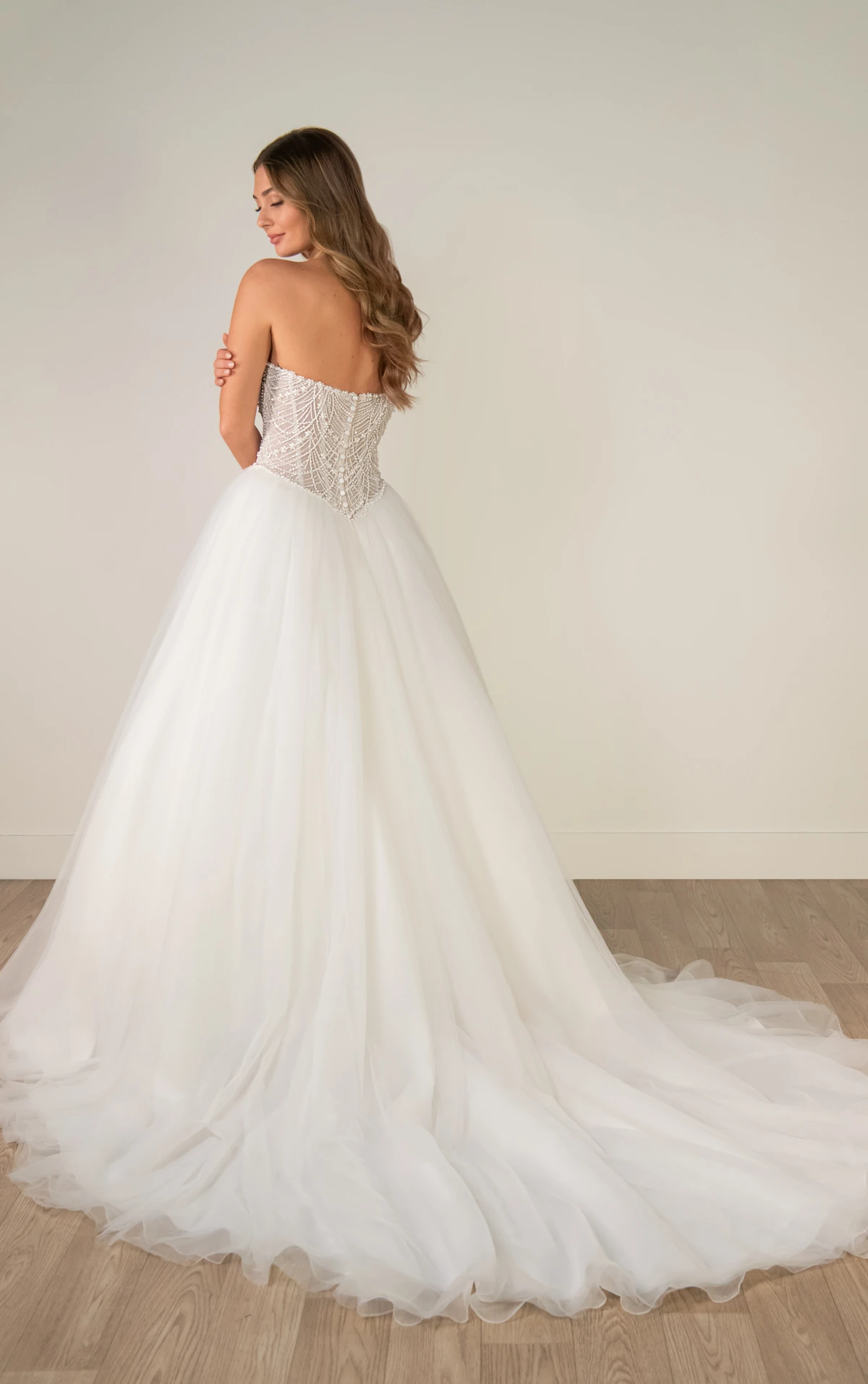 sy8312 Strapless Pearl-Beaded Corset Ballgown with Frothy Tulle Skirt by Stella York