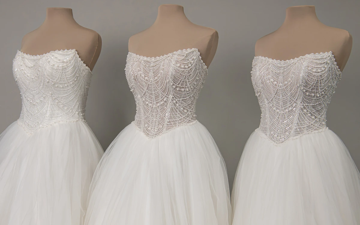 sy8312 Strapless Pearl-Beaded Corset Ballgown with Frothy Tulle Skirt by Stella York