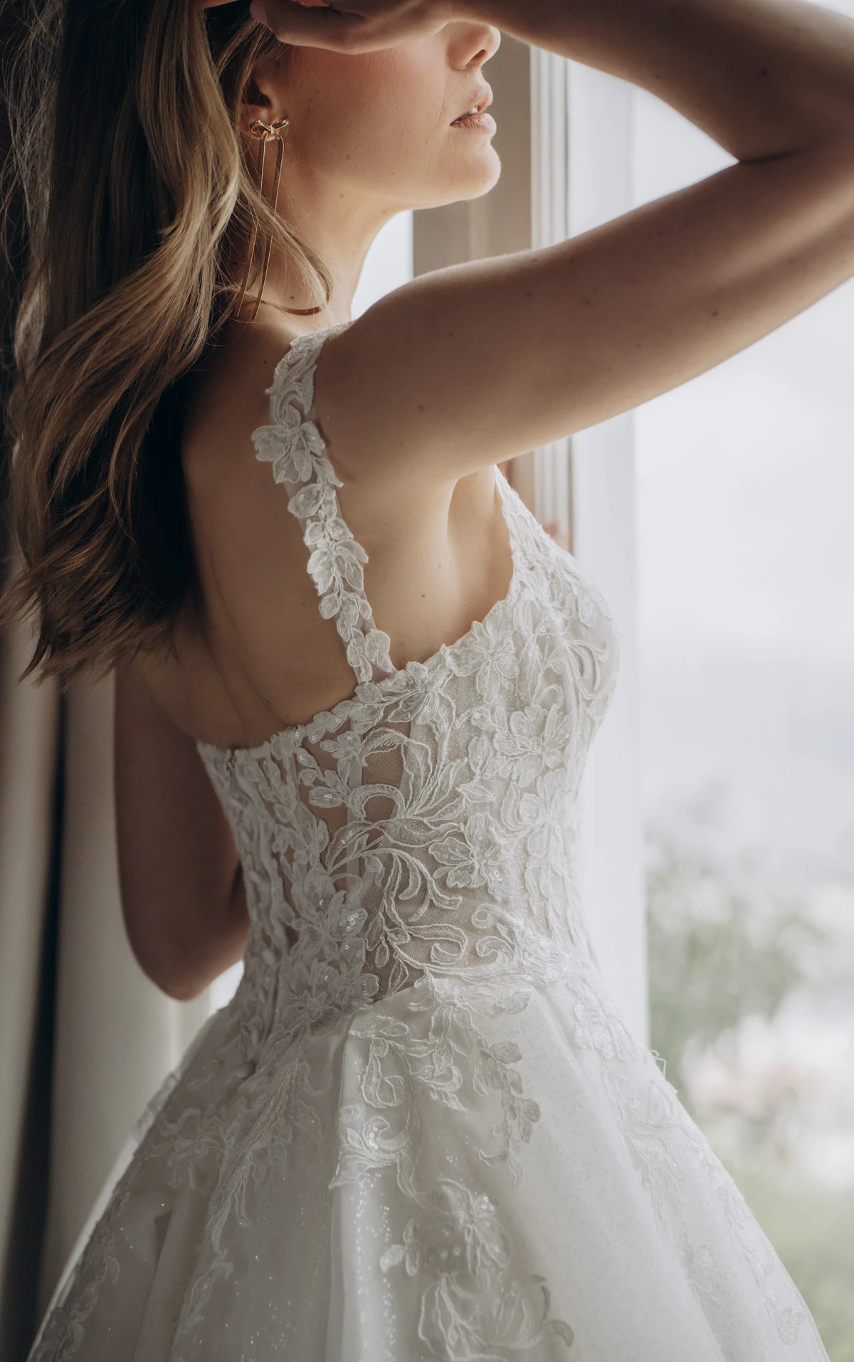 sy8314 Sparkle Tulle and Lace A-Line Wedding Gown with Corset Bodice and Plunge V-Neckline by Stella York