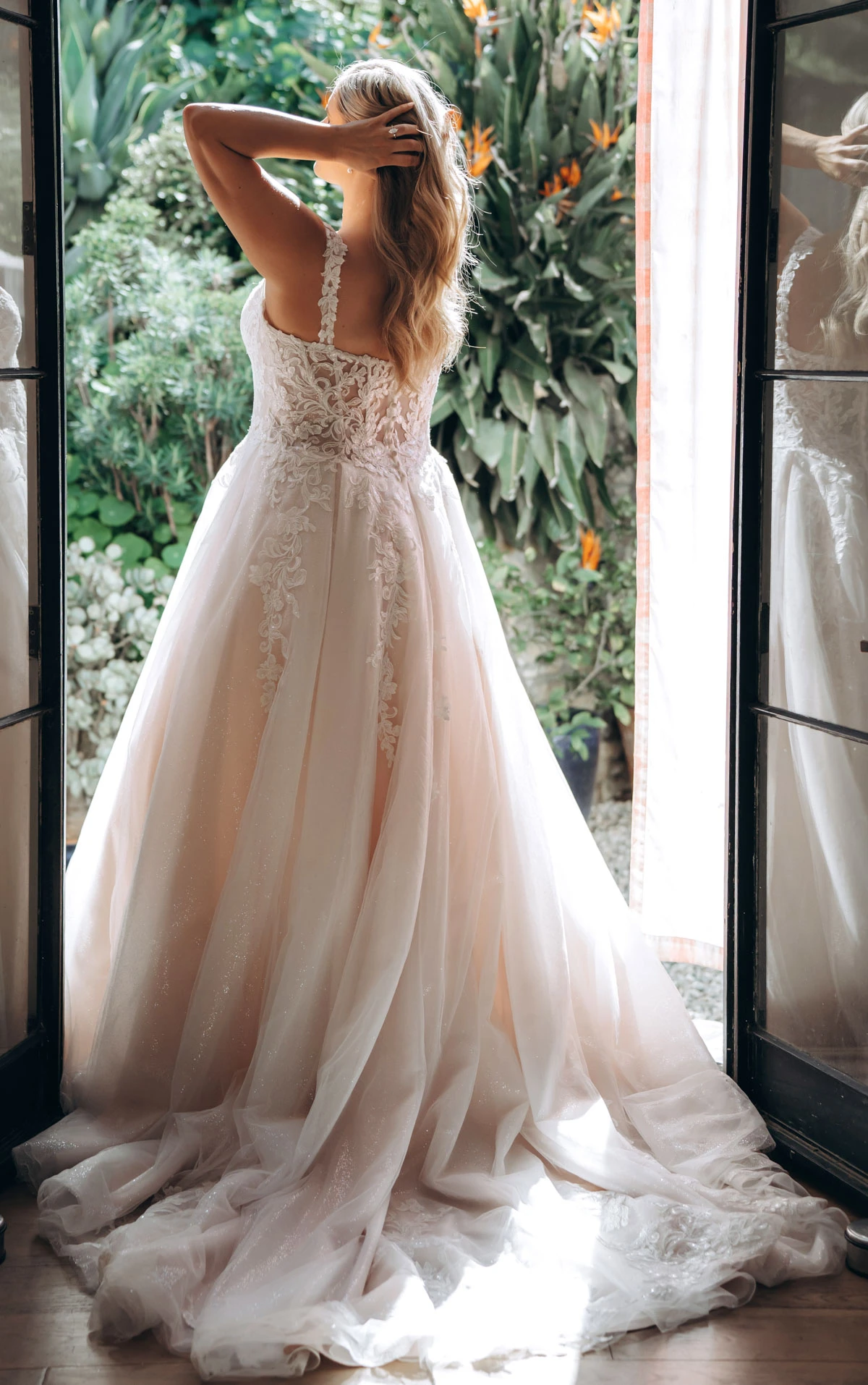 sy8314 Sparkle Tulle and Lace A-Line Wedding Gown with Corset Bodice and Plunge V-Neckline by Stella York