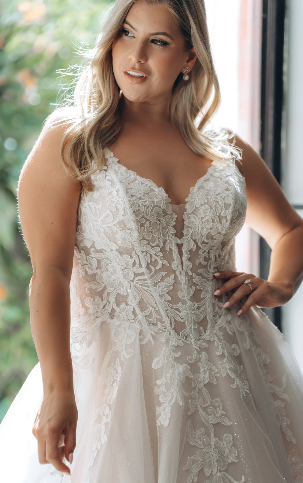 sy8314 Sparkle Tulle and Lace A-Line Wedding Gown with Corset Bodice and Plunge V-Neckline by Stella York