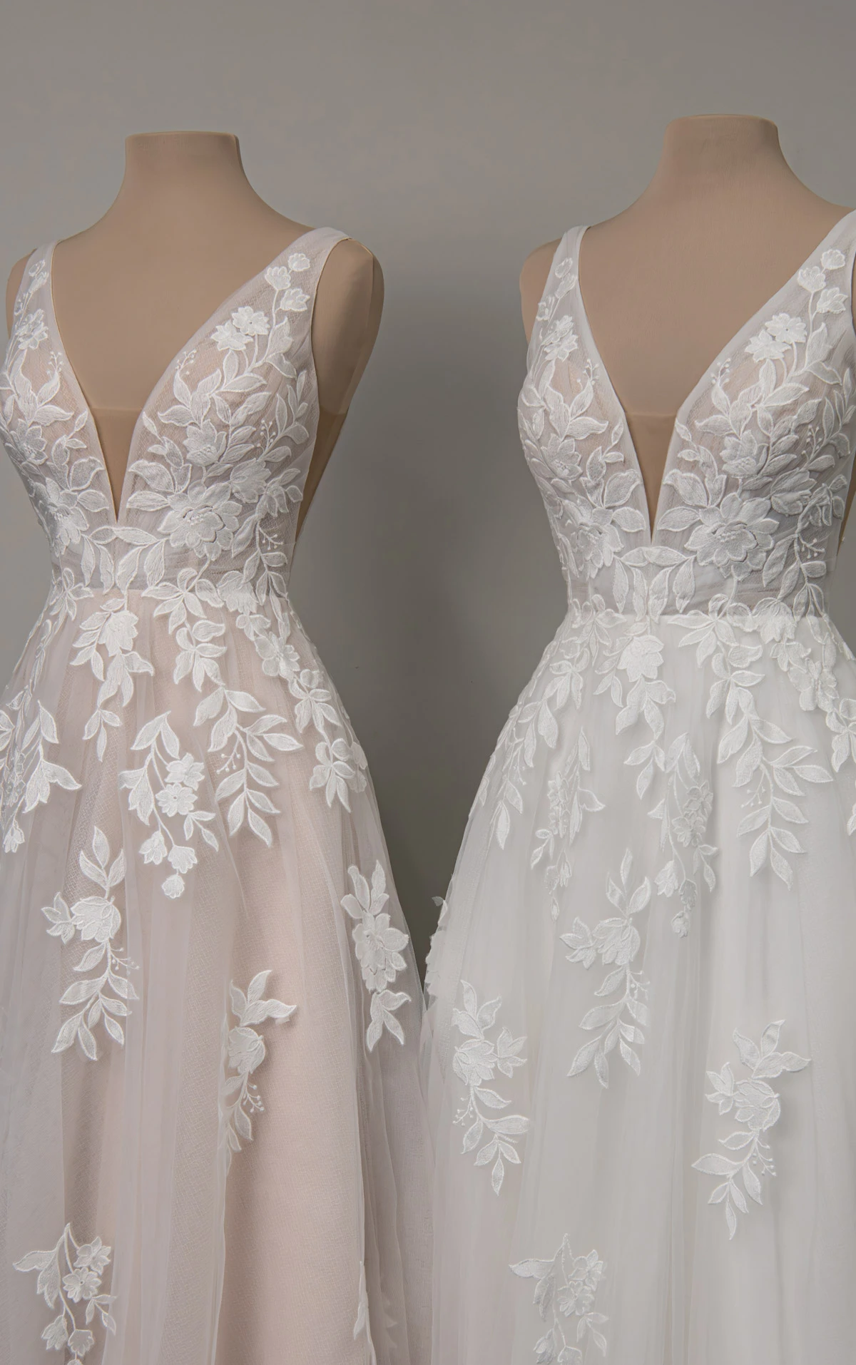 sy8316 V-Neckline Lace and Tulle A-Line Wedding Gown with Plunge Illusion Details by Stella York