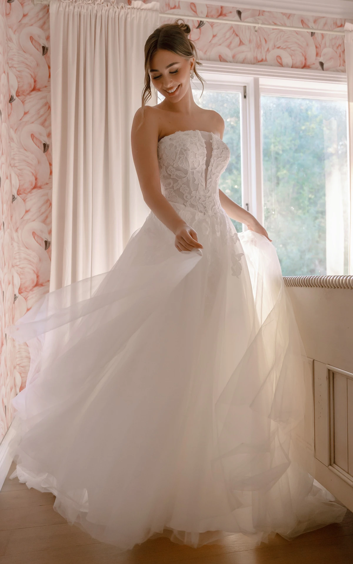 sy8324 Lace and Tulle A-Line Wedding Gown with Plunge Neckline and Removable High-Neck Topper by Stella York