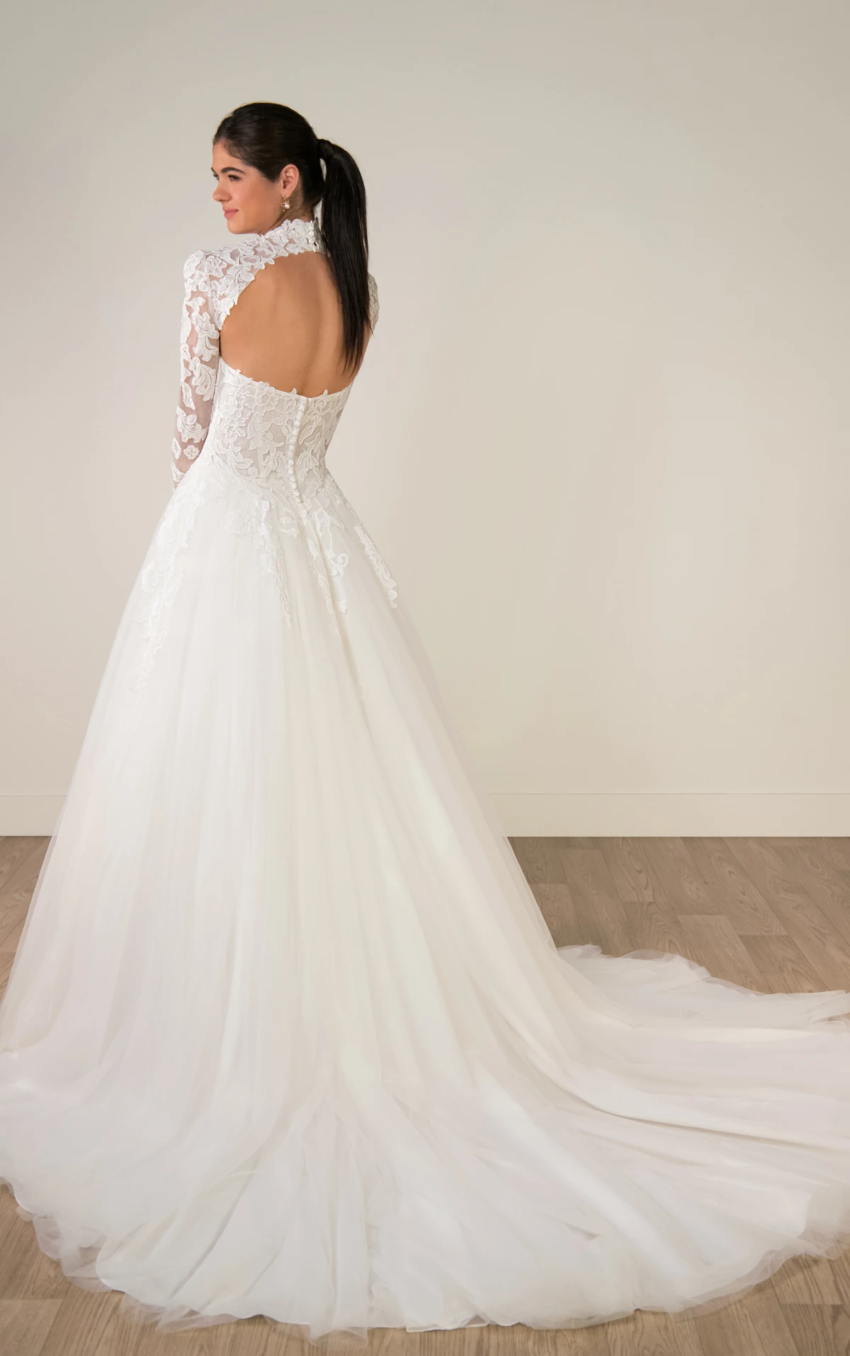 sy8324 Lace and Tulle A-Line Wedding Gown with Plunge Neckline and Removable High-Neck Topper by Stella York