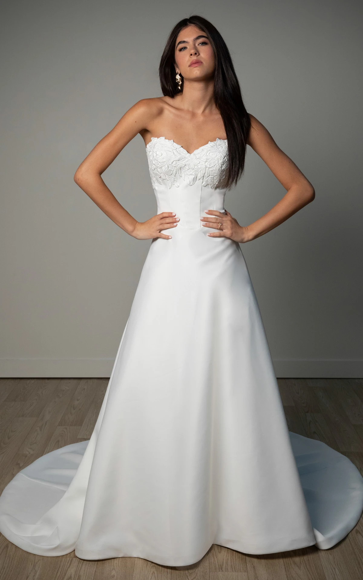 Strapless Lace and Matte Satin A-Line Wedding Gown with Sweetheart Neckline, SY8328, byStella York
