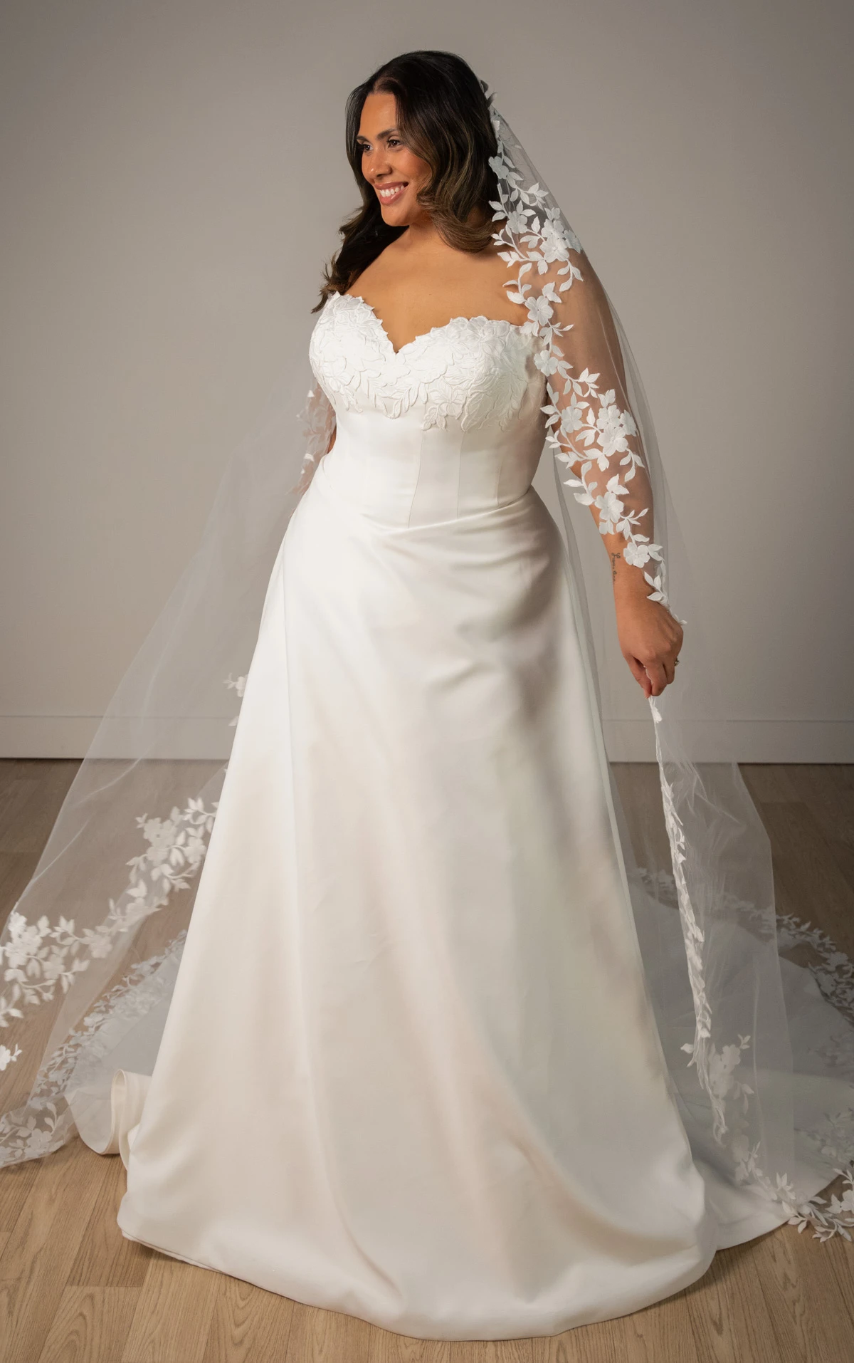 sy8328 Strapless Lace and Matte Satin A-Line Wedding Gown with Sweetheart Neckline by Stella York